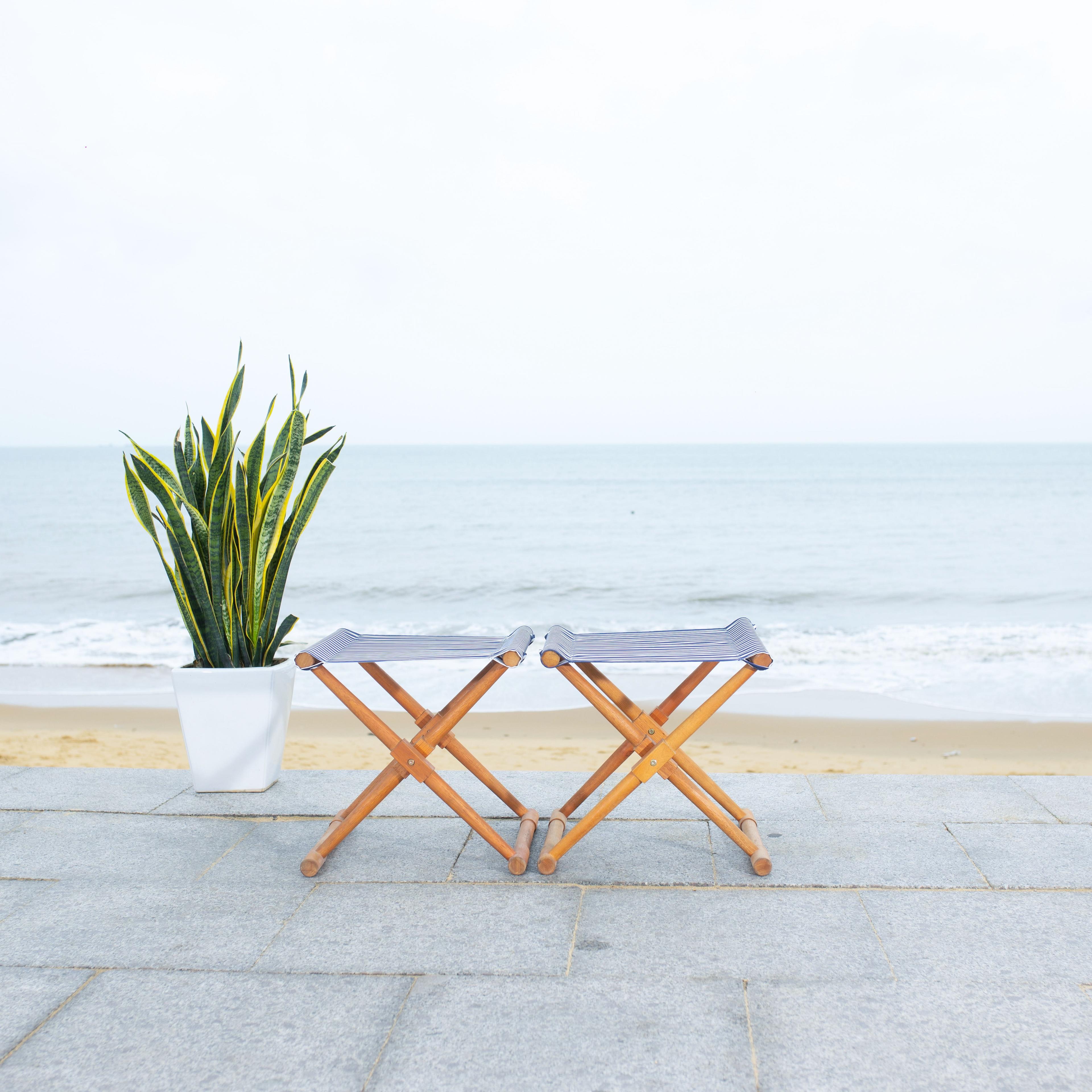 Breanne Stool Indoor/Outdoor (Set Of 2) - PAT7053 - Natural/Navy Stripe - Safavieh