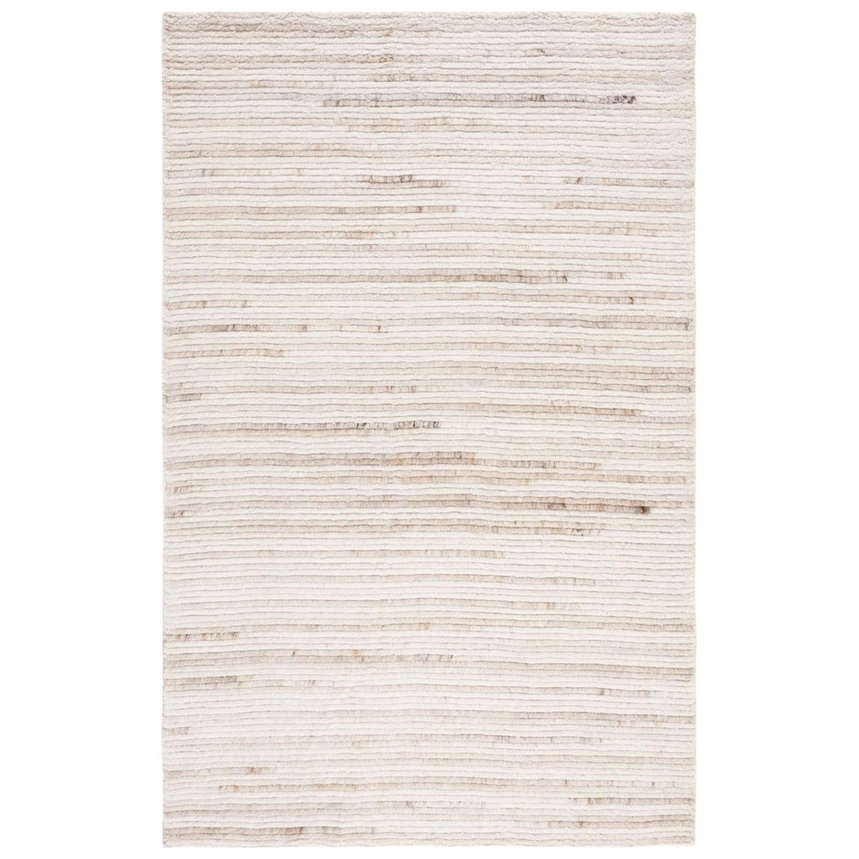 Ivory and Beige Handmade Wool Shag Rug, 8' x 10'