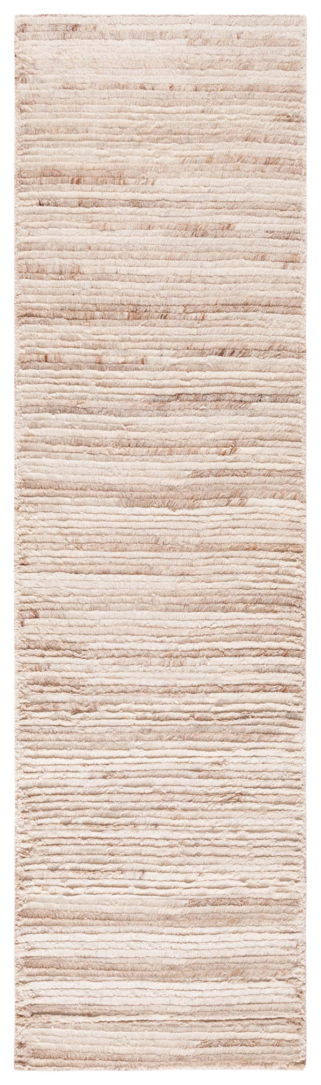 Beige and Ivory Handmade Wool Tufted Runner Rug