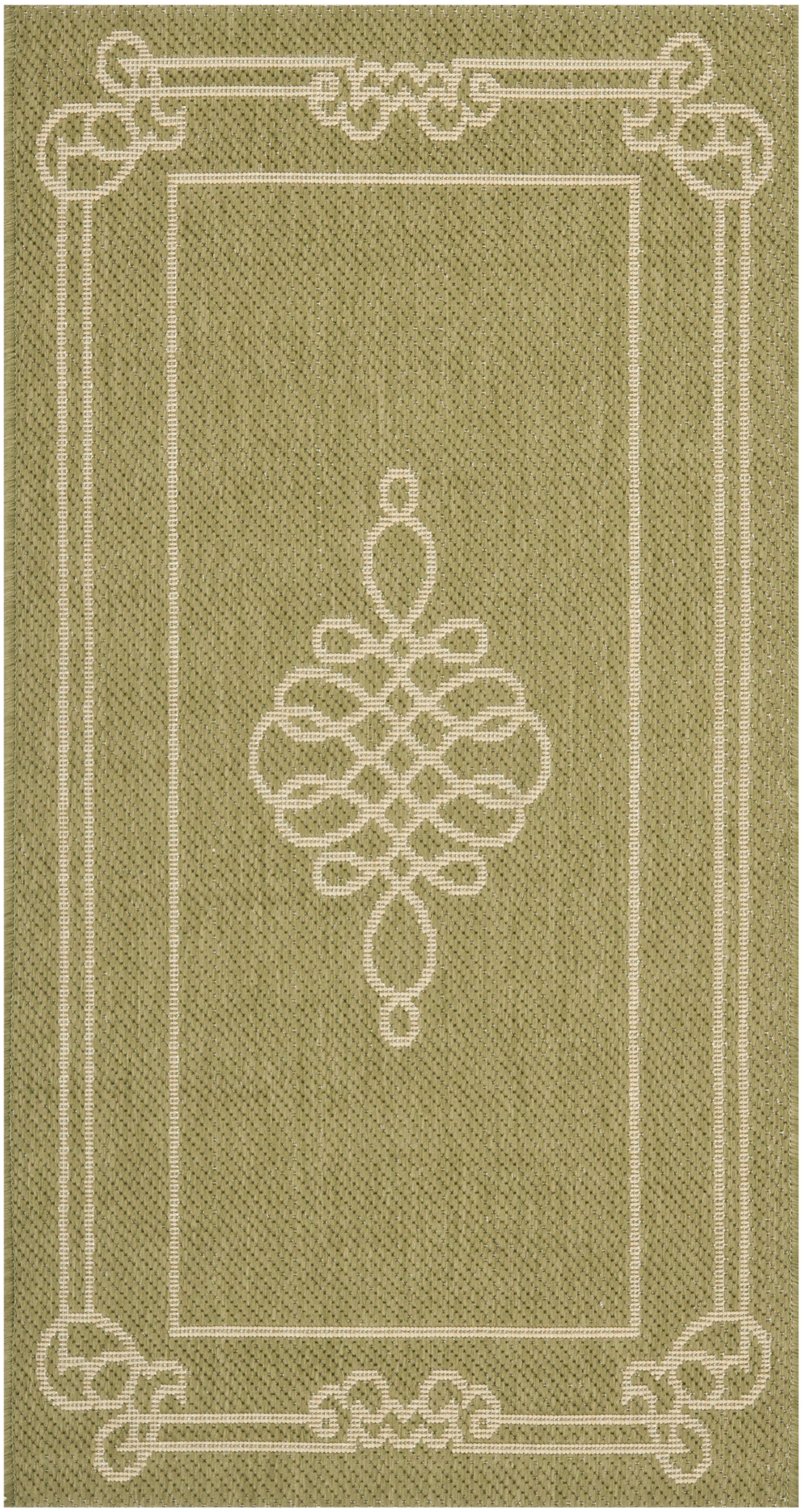 Green and Cream Rectangular Synthetic Outdoor Area Rug