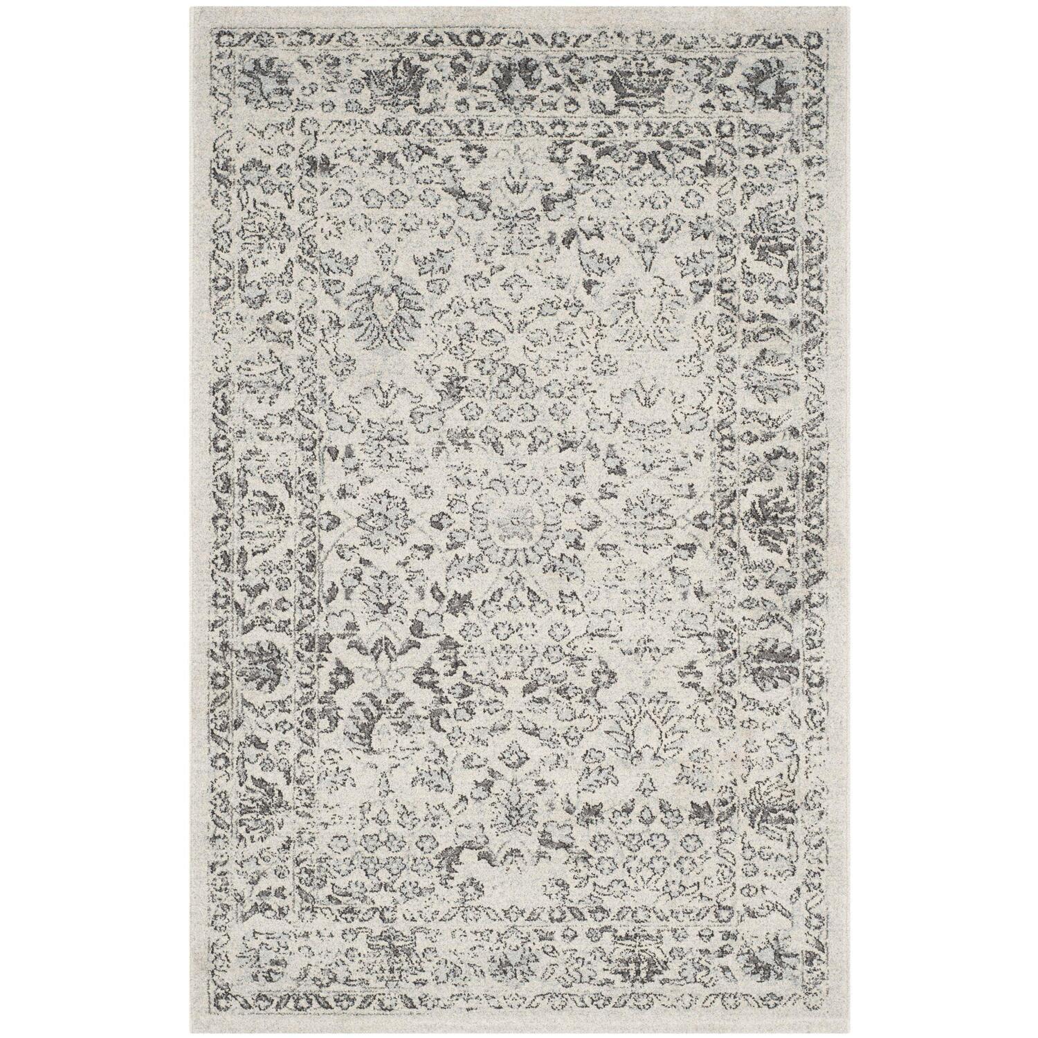 Handmade Blue and Gray Floral Motif 4' x 6' Area Rug