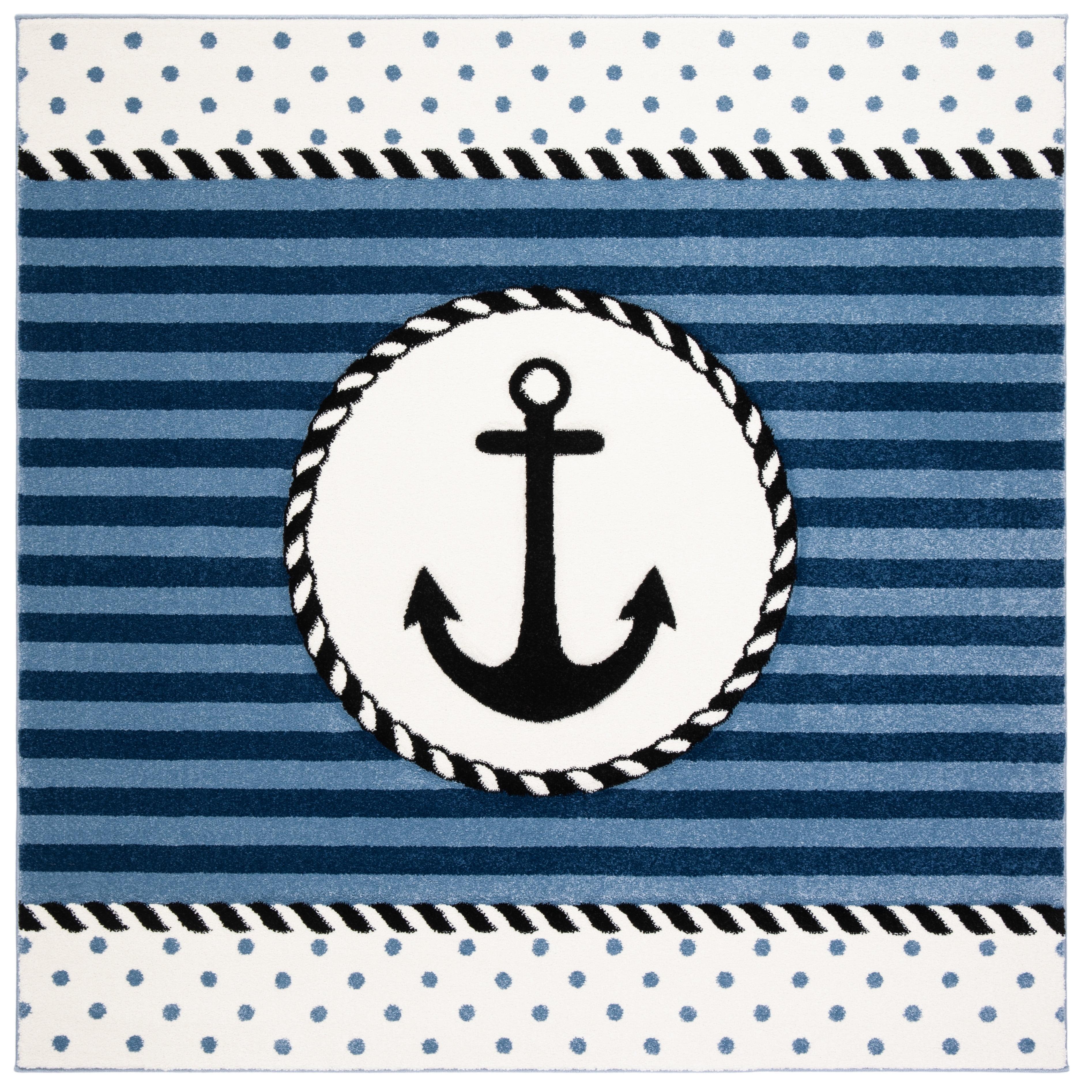 SAFAVIEH Carousel Kids Kennet Anchor Area Rug, Navy/Ivory, 5'3" x 5'3" Square