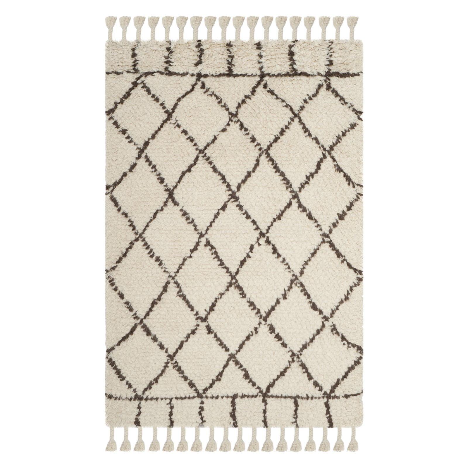 Casablanca Ivory and Brown Hand-Tufted Wool Shag Area Rug 8' x 10'