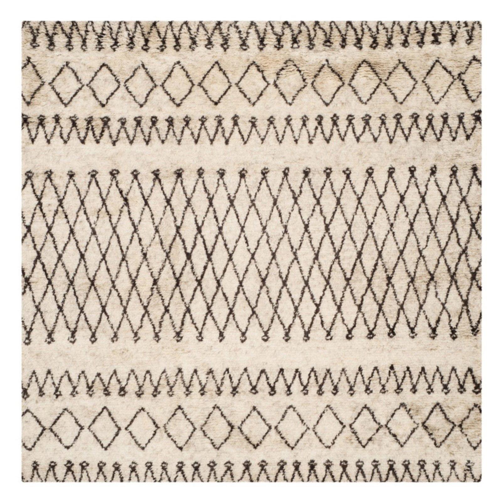 Ivory and Dark Brown Hand-Tufted Wool Shag Rug, 10' x 14'