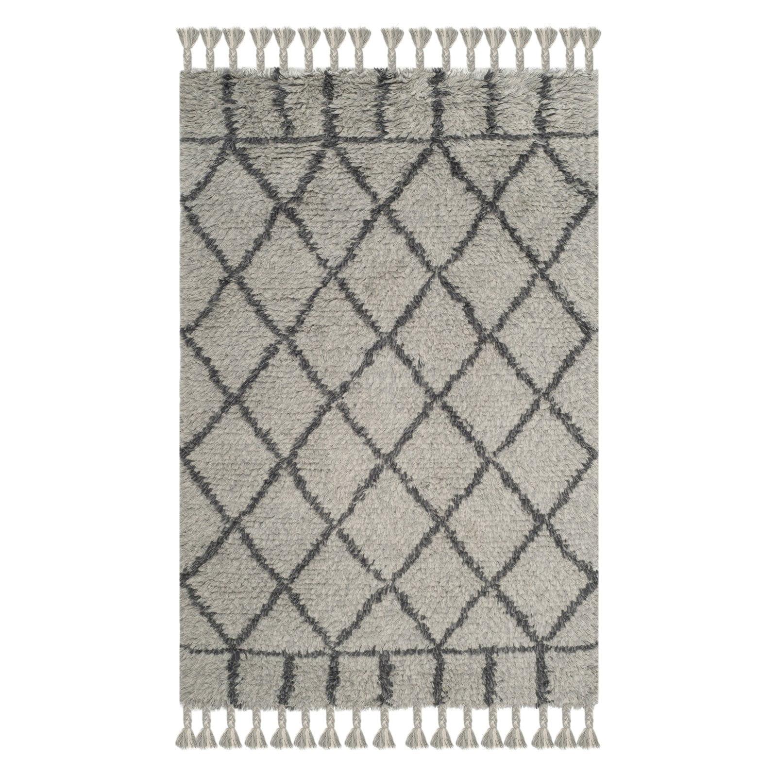 Safavieh  Handmade Casablanca Shag Domenica Tribal Wool Rug Grey/Dark Grey 2'3" x  8' 8' Runner Indoor,Runner,Handmade Dining Room,Bedroom,Entryway