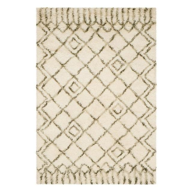 Safavieh Casablanca Contemporary Hand-Knotted Wool Runner Rug-Color:Ivory/Green,Shape:Large Rectangle,Size:8' x 10'