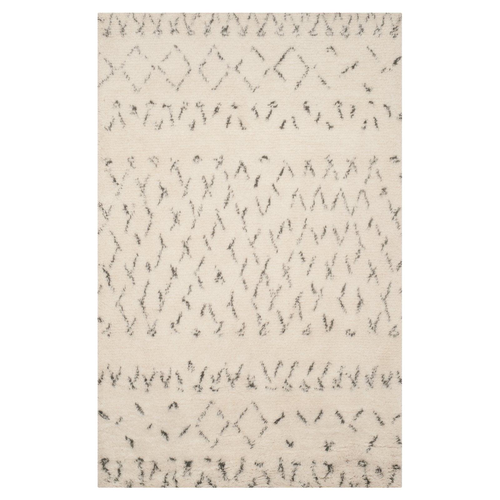 Hand-tufted Southwestern Diamond Shag Rug 6'x6' in Grey and Ivory Wool