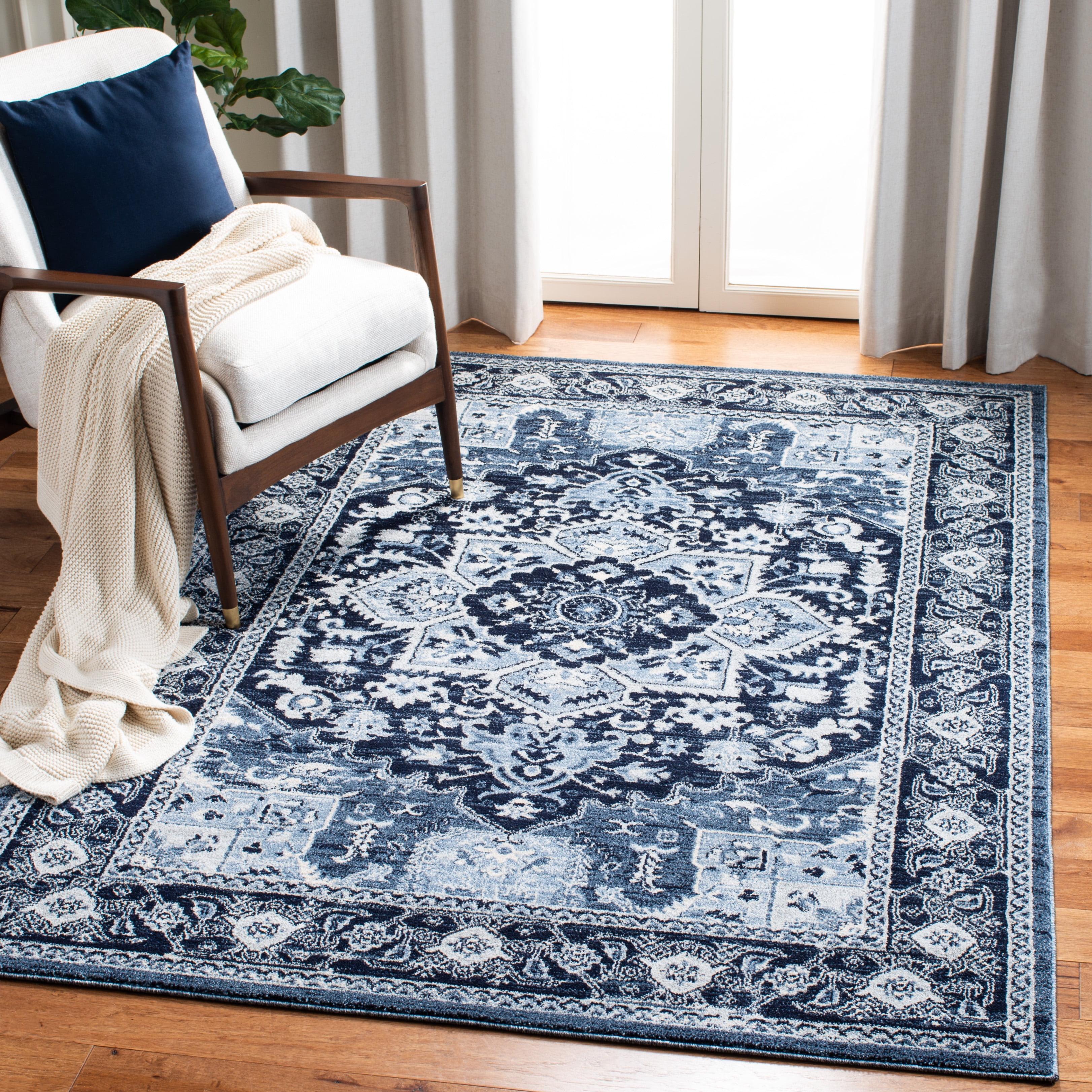 Charleston Navy Blue 79" Square Synthetic Traditional Area Rug