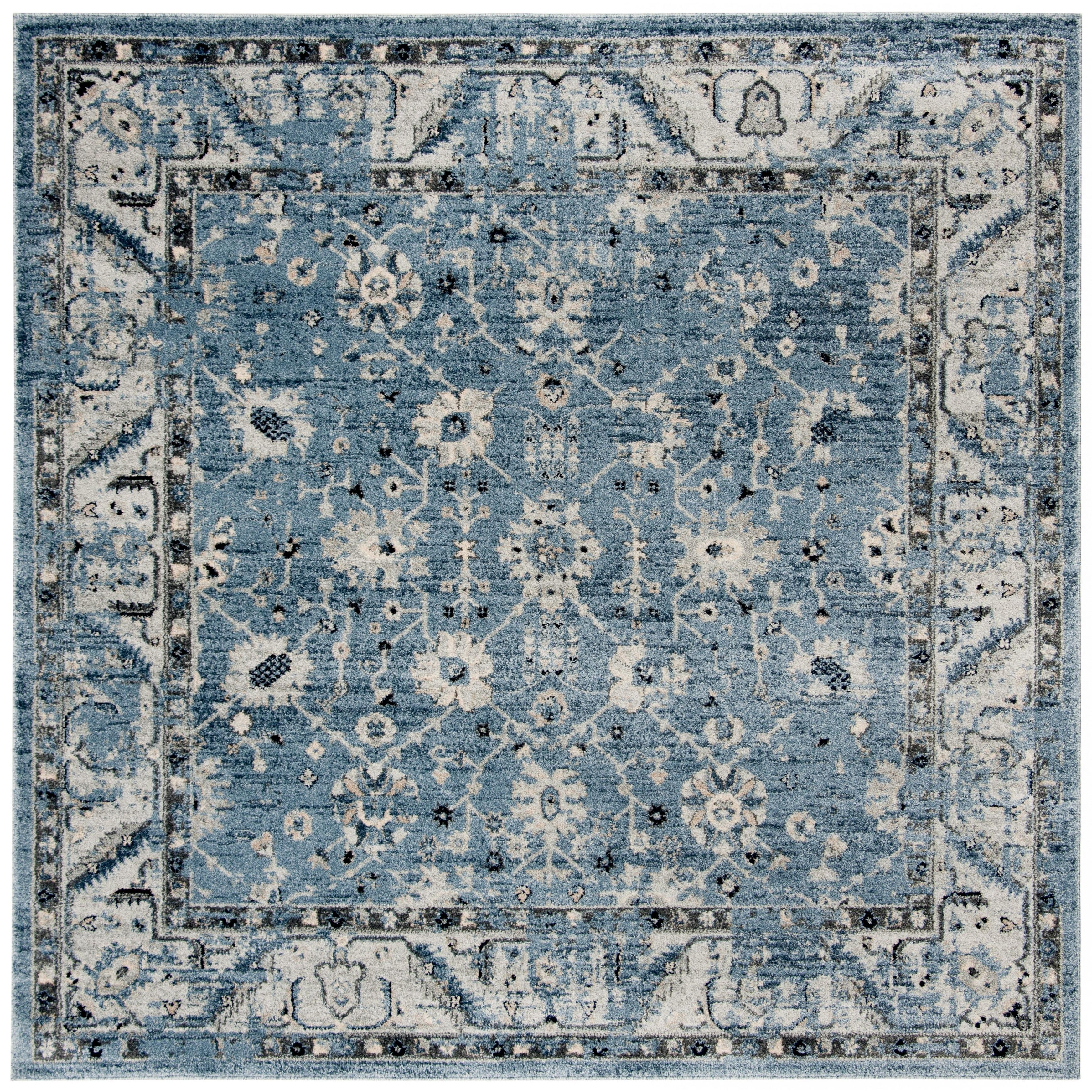 SAFAVIEH Charleston Tangier Floral Area Rug, Navy/Light Grey, 6'7" x 6'7" Square