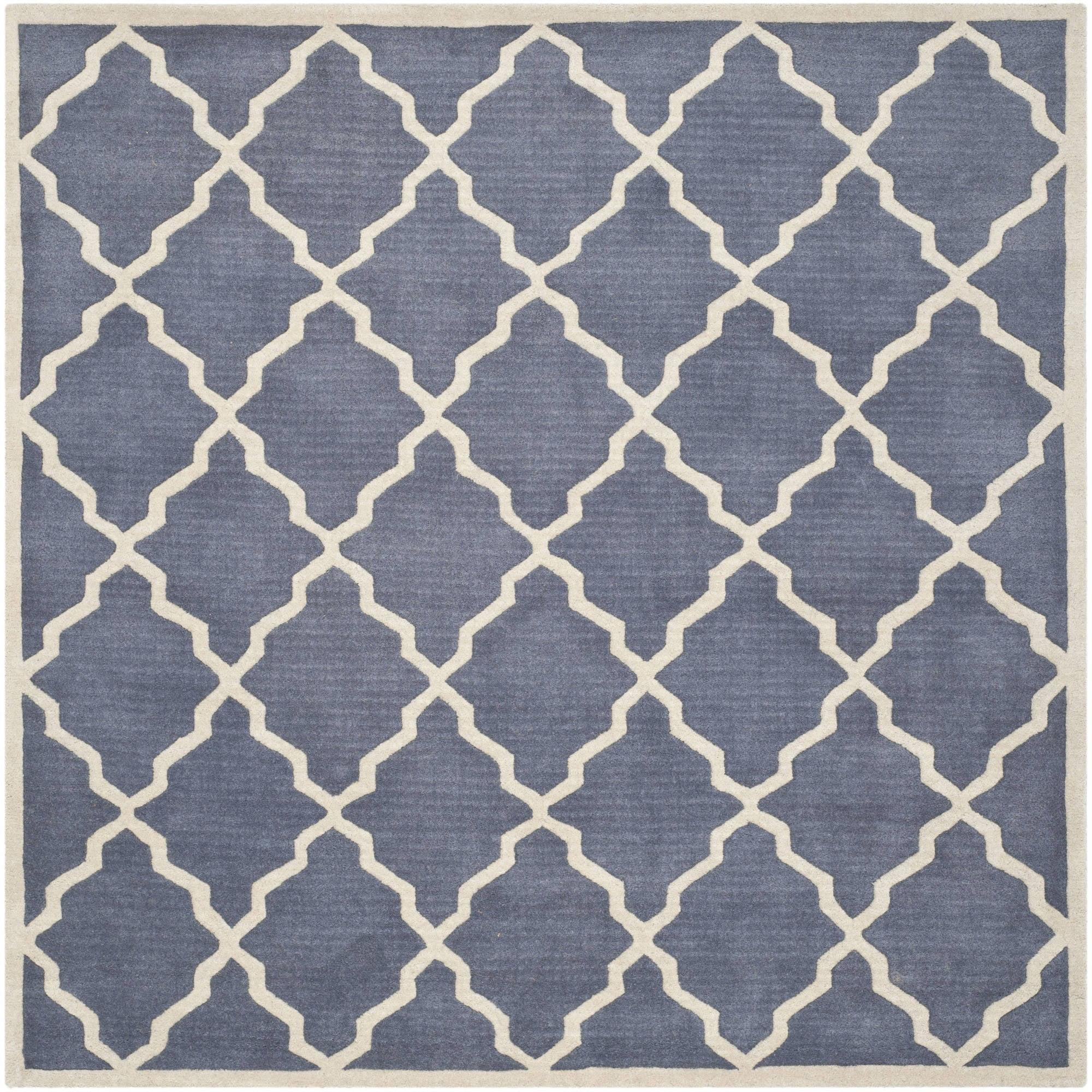 Hand-tufted Gray Wool 59" Square Non-slip Area Rug