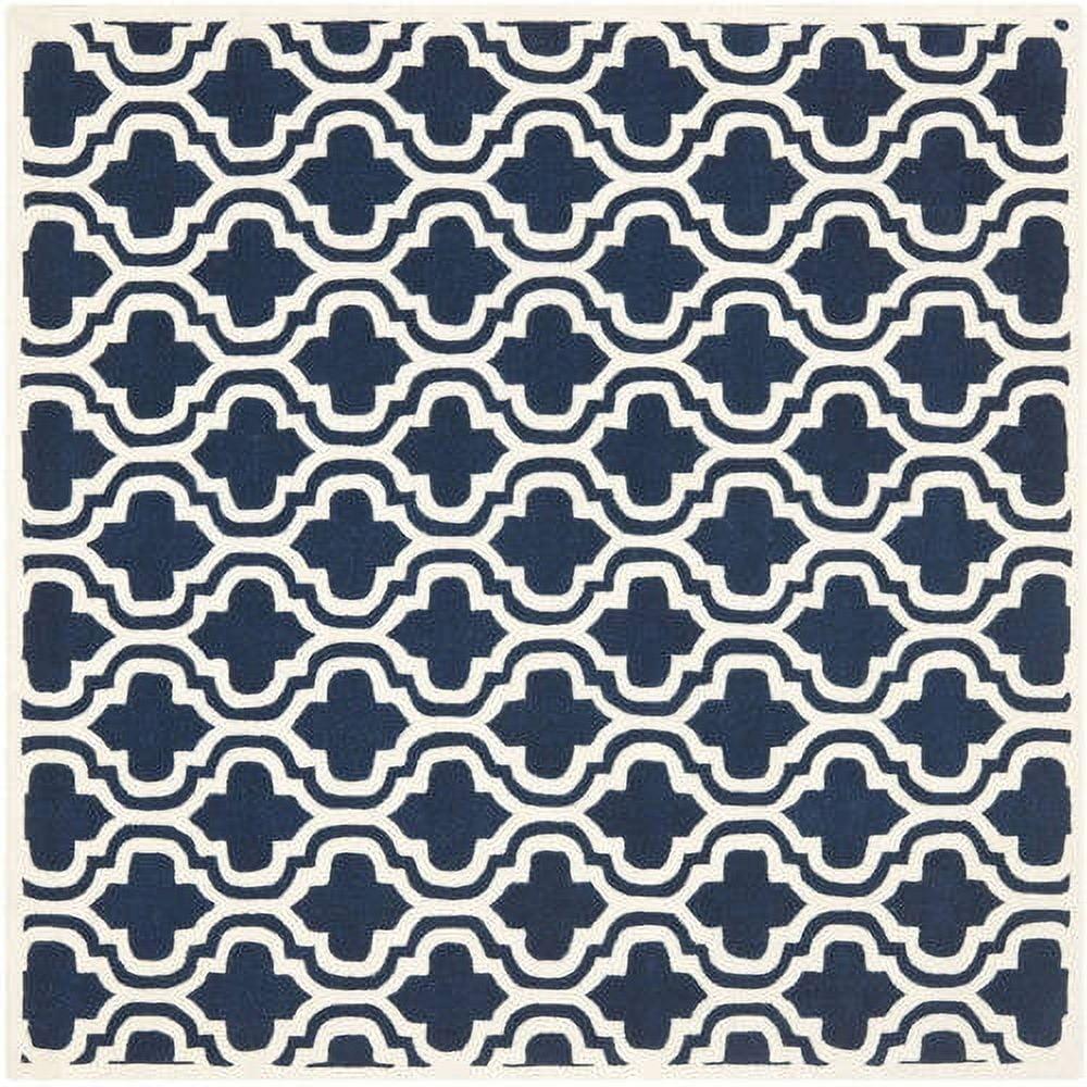 Dark Blue and Ivory Hand-Tufted Wool Geometric Rug