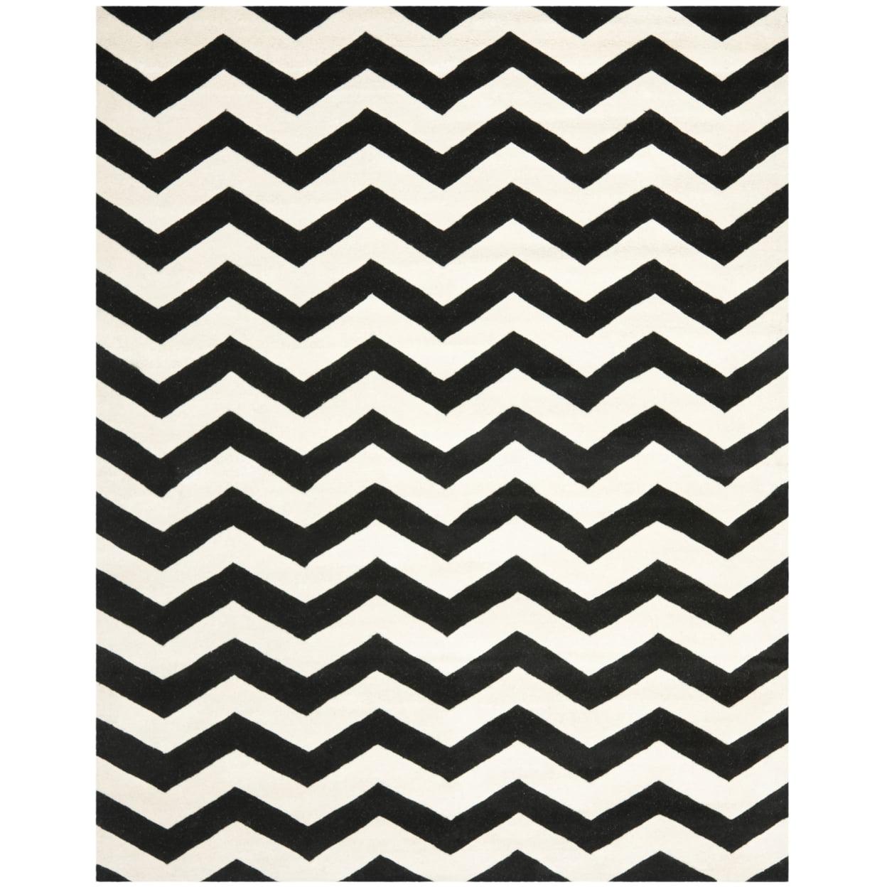 Ivory and Black Hand-Tufted Wool Chevron Area Rug