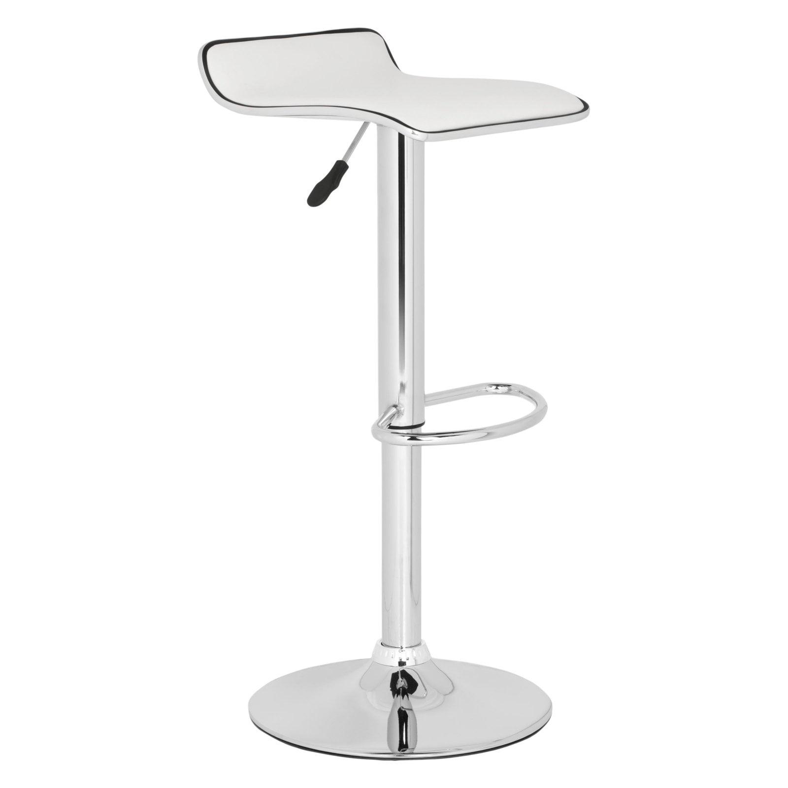 White Faux Leather Adjustable Swivel Bar Stool with Chrome Base