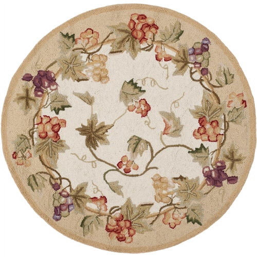 Ivory Floral Hand-Hooked Wool Area Rug, 3'9" x 5'9"