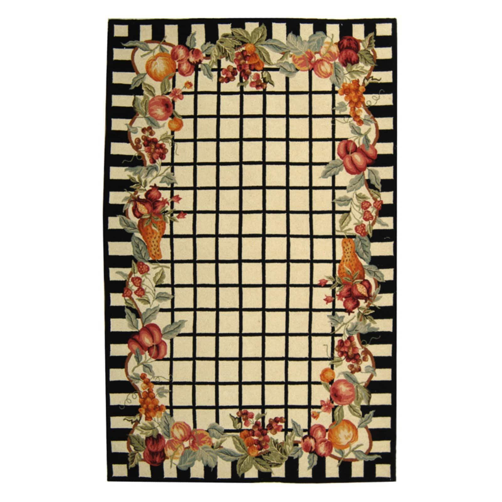 Handmade Rectangular Black Wool Floral Area Rug