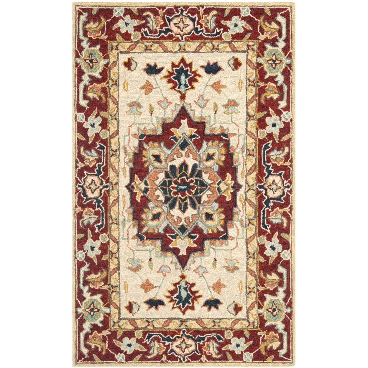 Chelsea Red and Ivory Floral Wool Area Rug