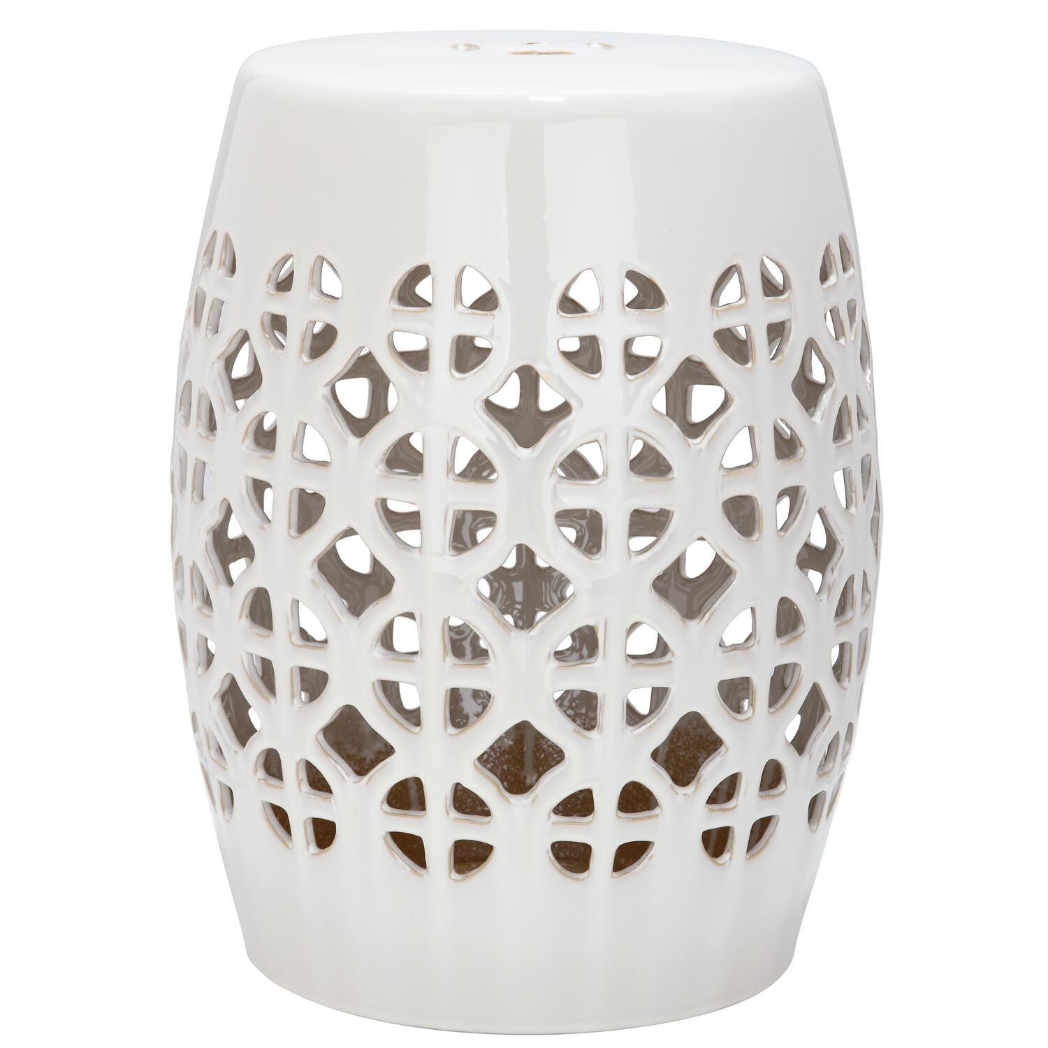 Modern White Ceramic Circle Lattice Garden Stool