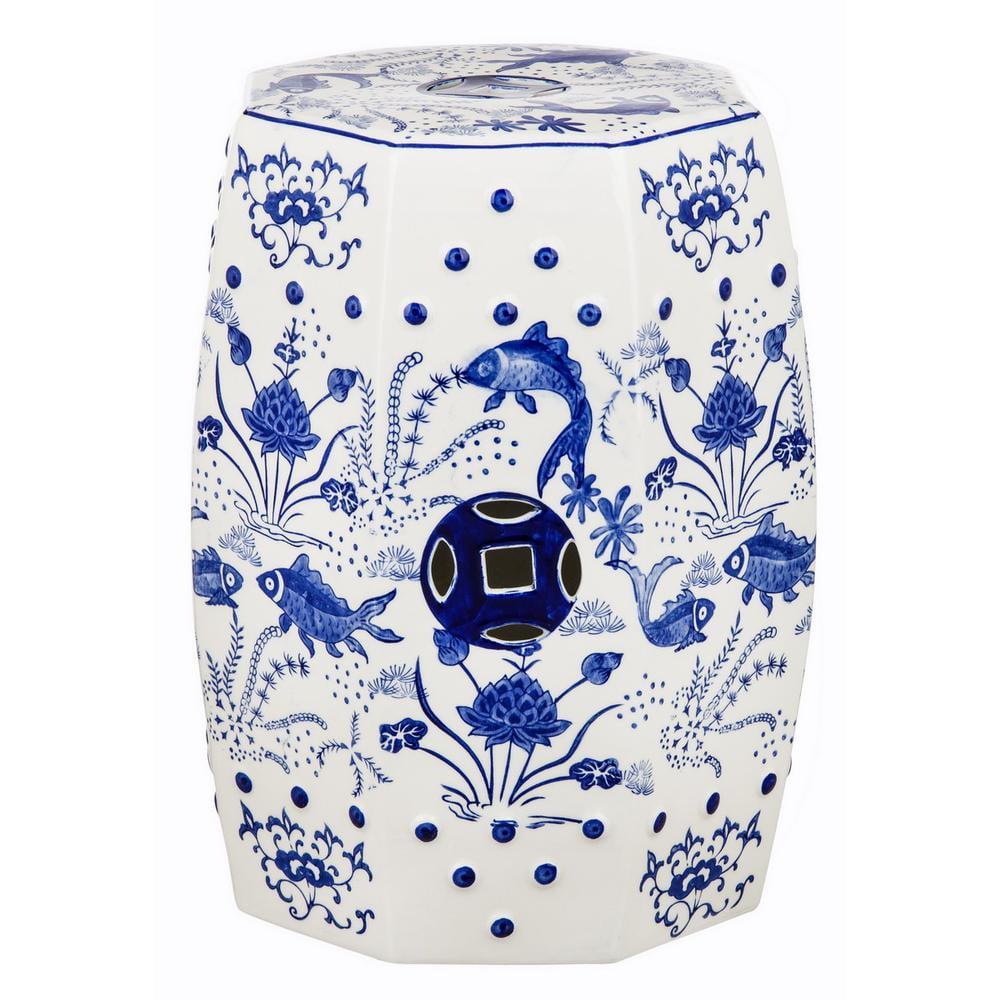 Cloud 9 Modern Chinoiserie Blue and White Ceramic Garden Stool