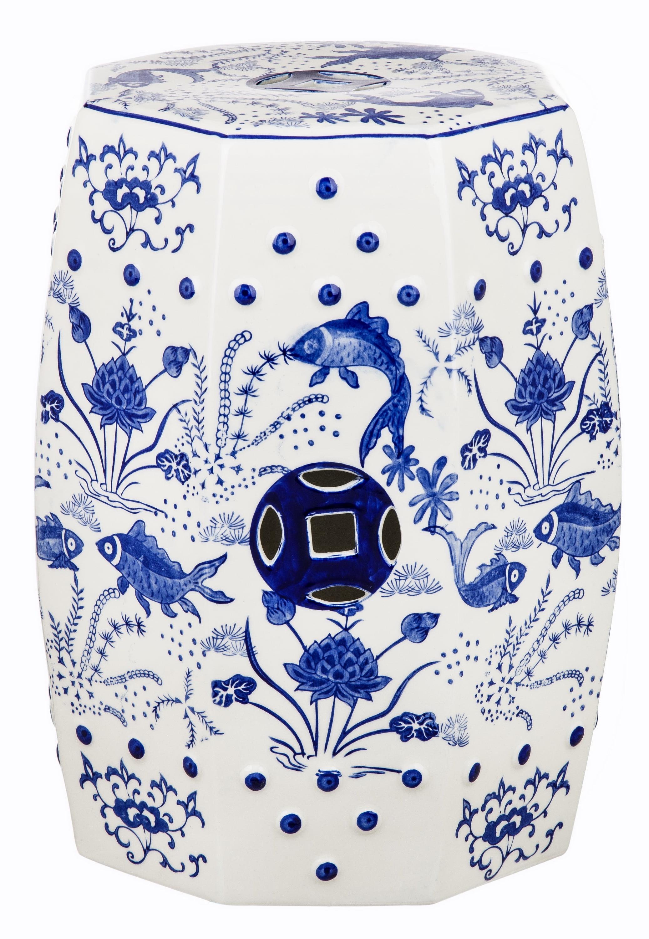 Cloud 9 Modern Chinoiserie Blue and White Ceramic Garden Stool