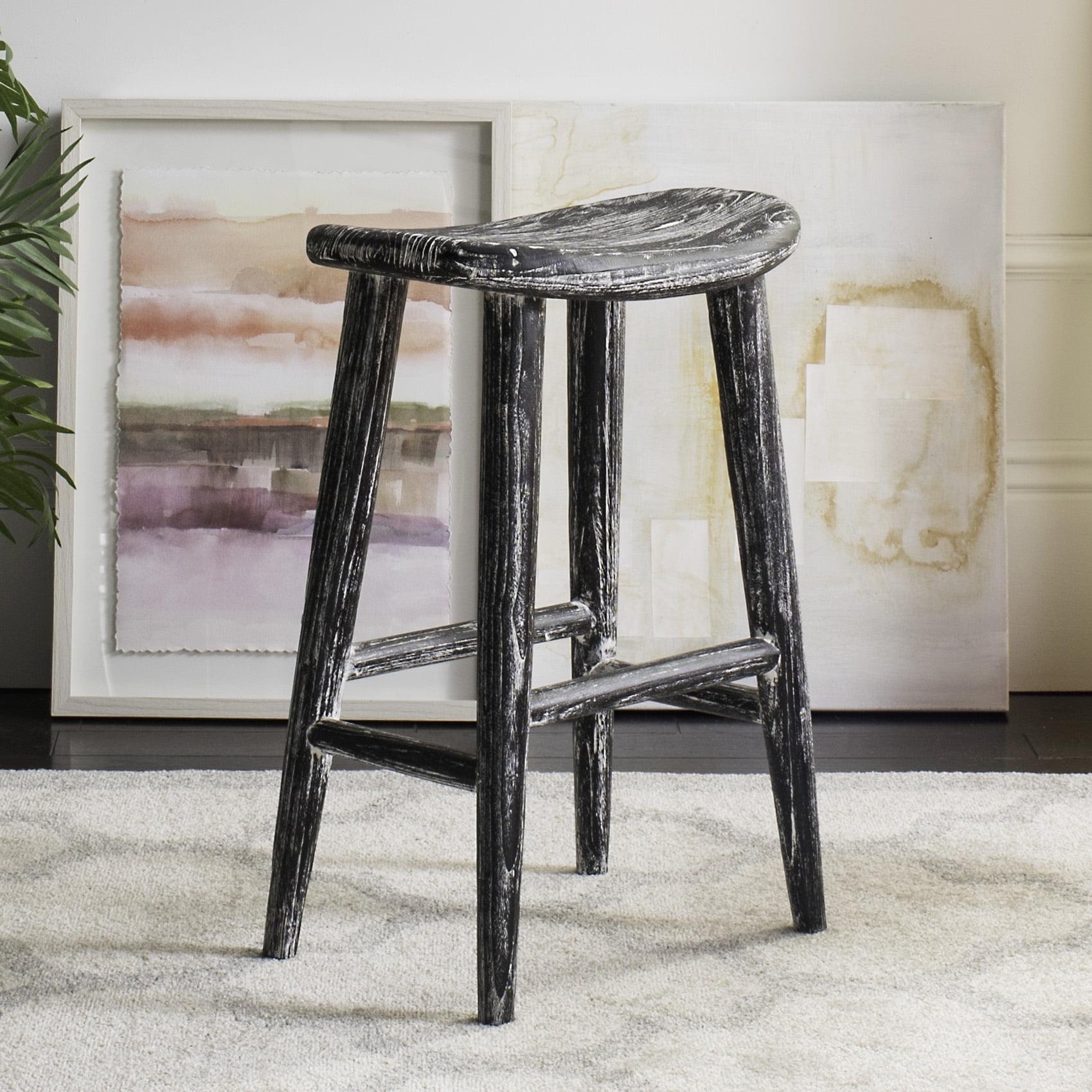 Colton Wood Counter Stool - Black/White Wash/Sungkai Wood - Safavieh
