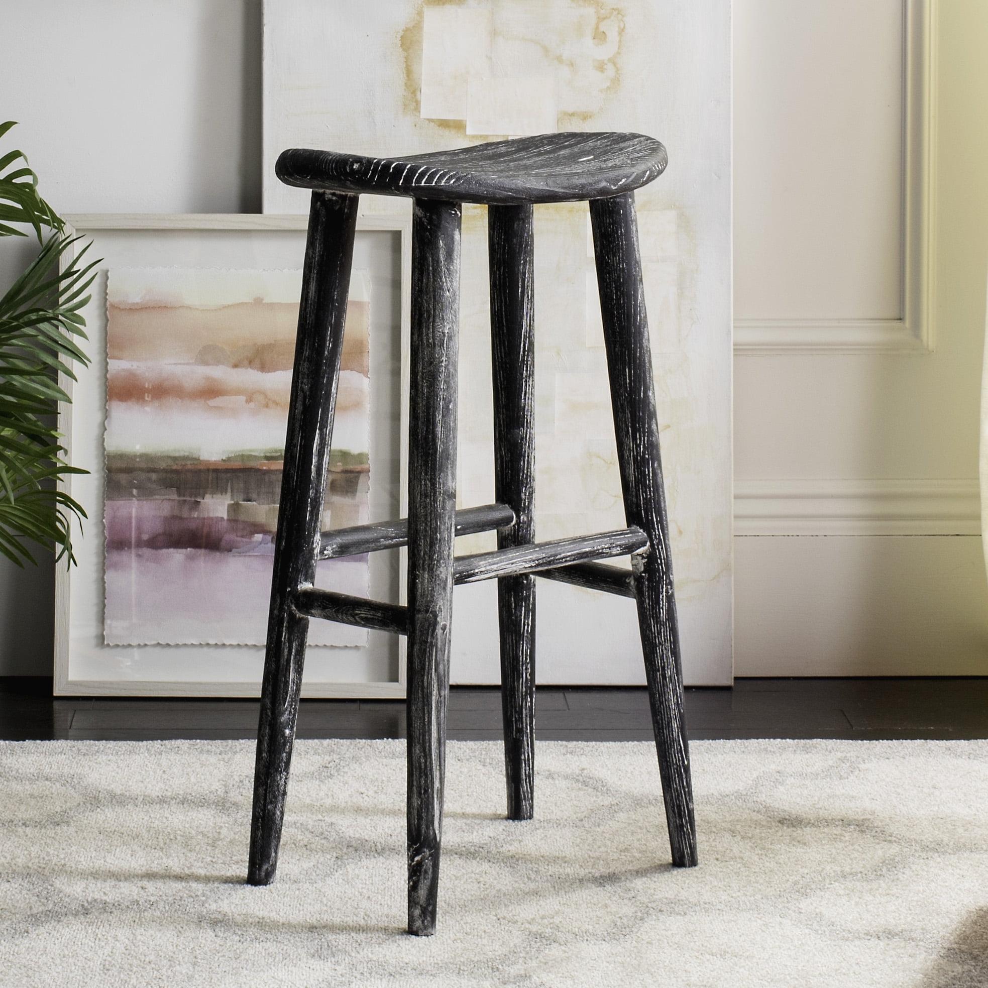 Colton Wood Bar Stool - Black/White Wash/Sungkai Wood - Safavieh