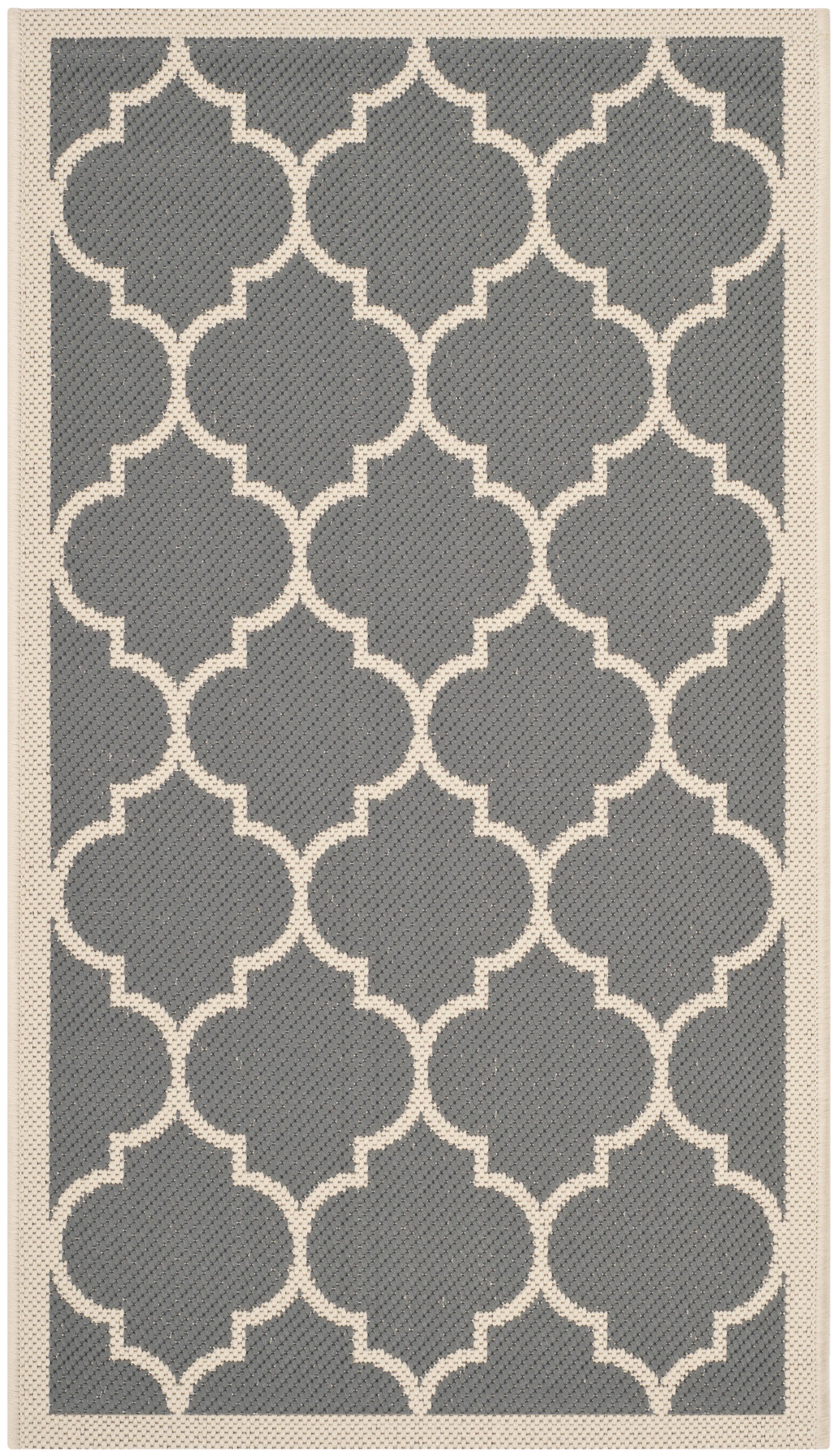 Anthracite and Beige Geometric Synthetic Indoor/Outdoor Area Rug, 2'7" x 5'