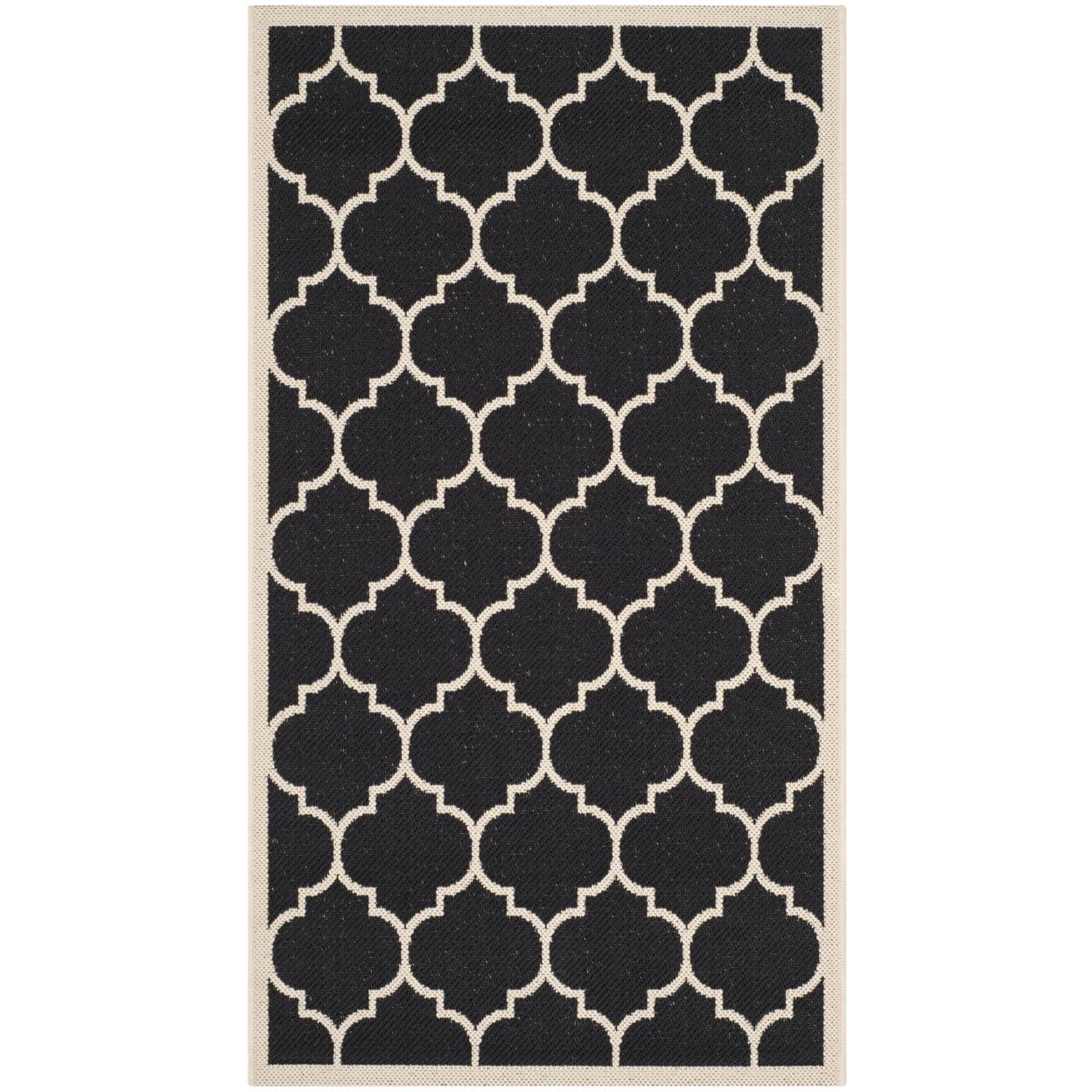 Elegant Black Synthetic Rectangular Indoor/Outdoor Rug, 31in x 4in