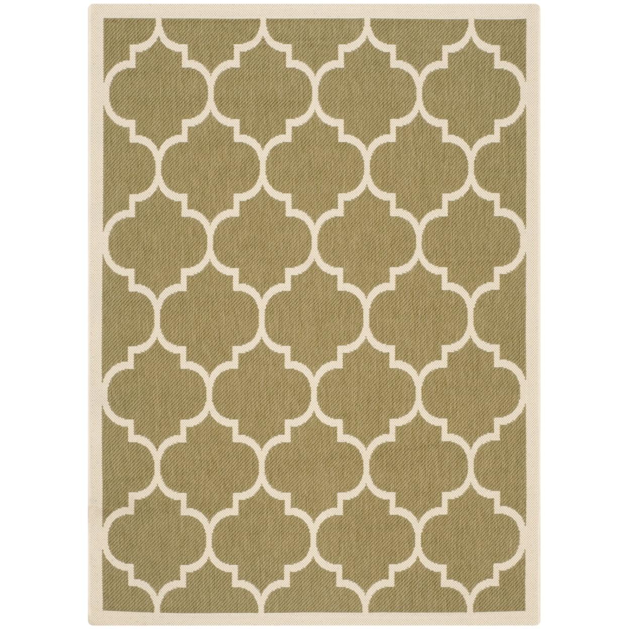 Black and Beige Synthetic Stain-Resistant Indoor/Outdoor Rug