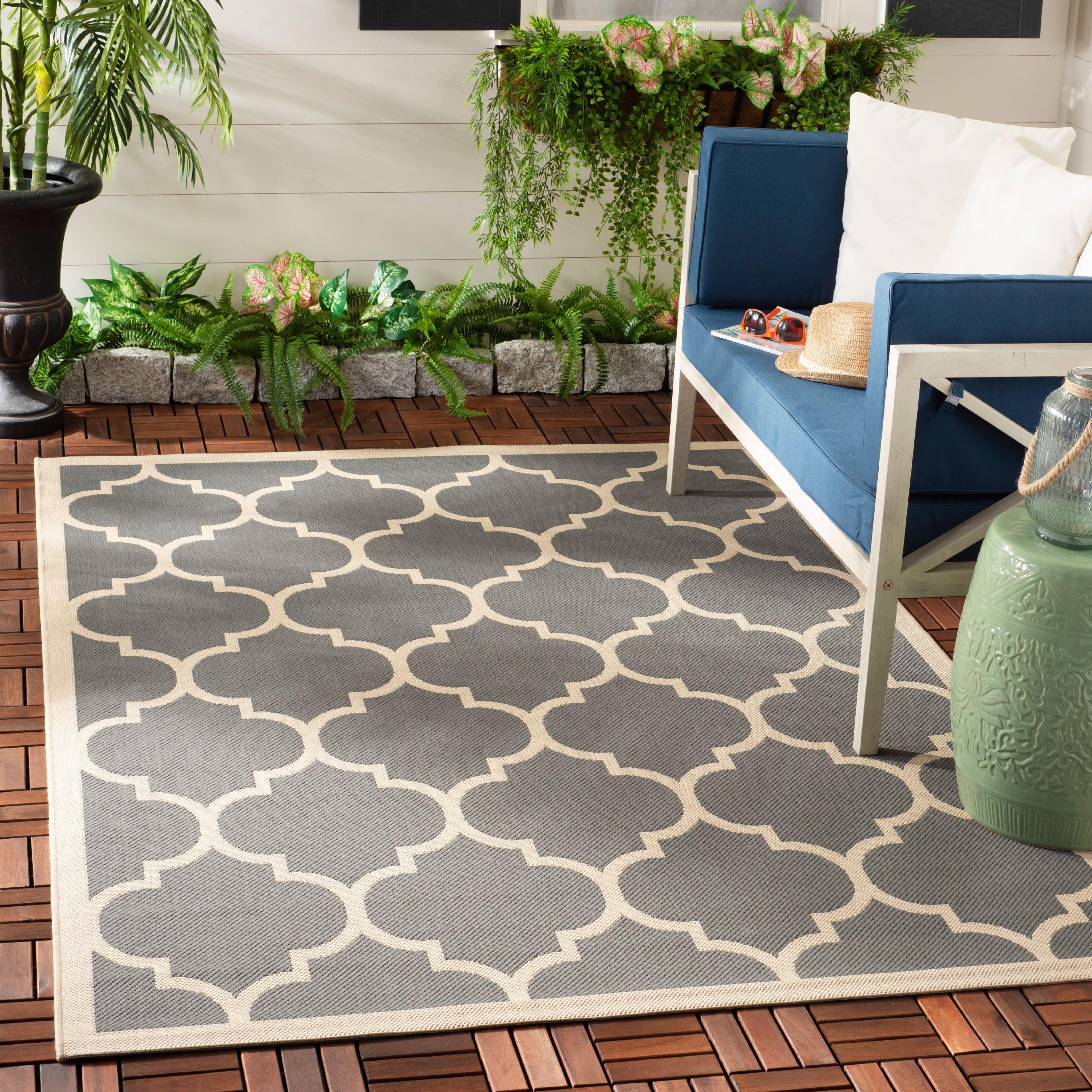 Safavieh Courtyard Alyssa Geometric Indoor/Outdoor Area Rug, 4' x 4' Square, Anthracite/Beige