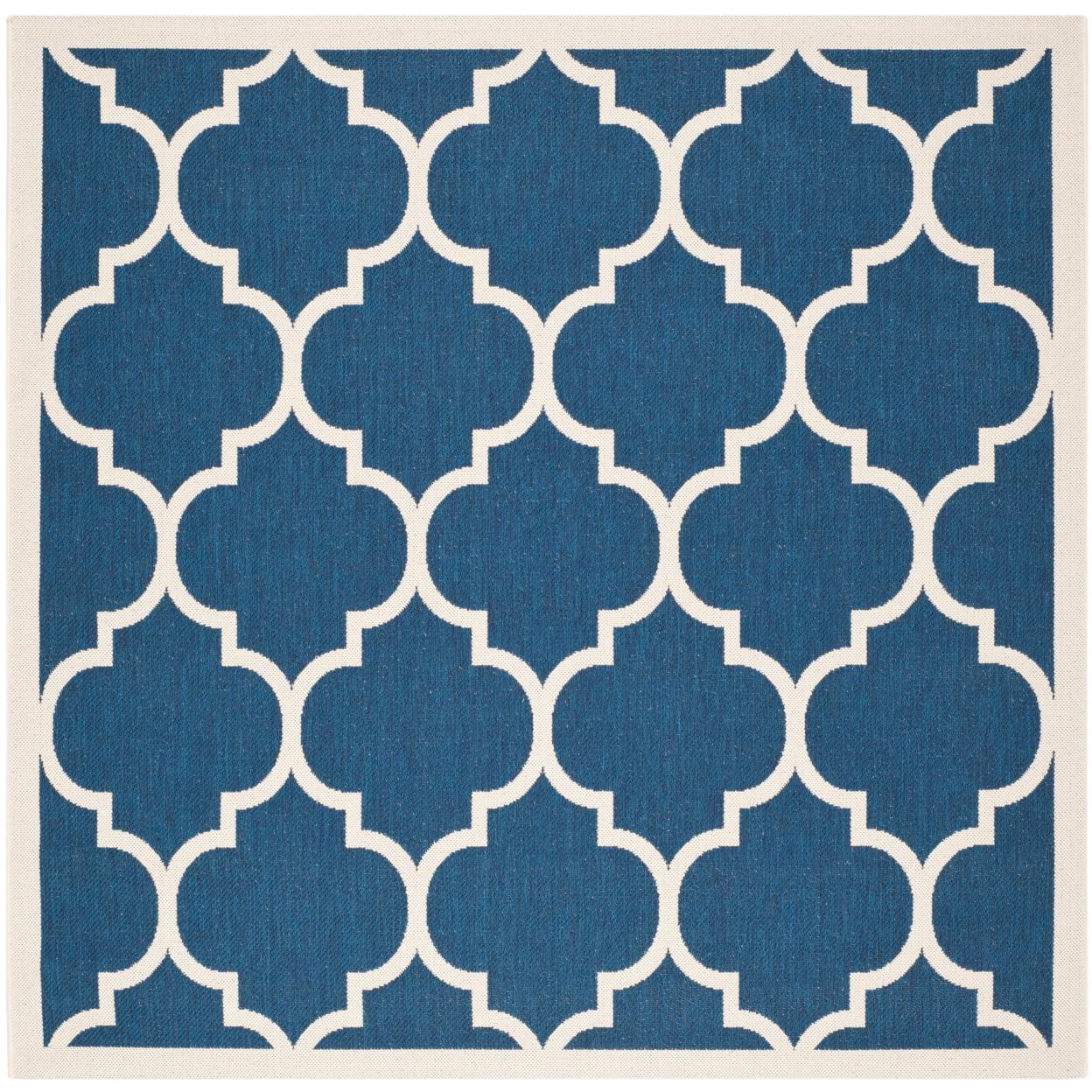 Navy Blue 4' Square Synthetic Easy-Care Indoor/Outdoor Rug