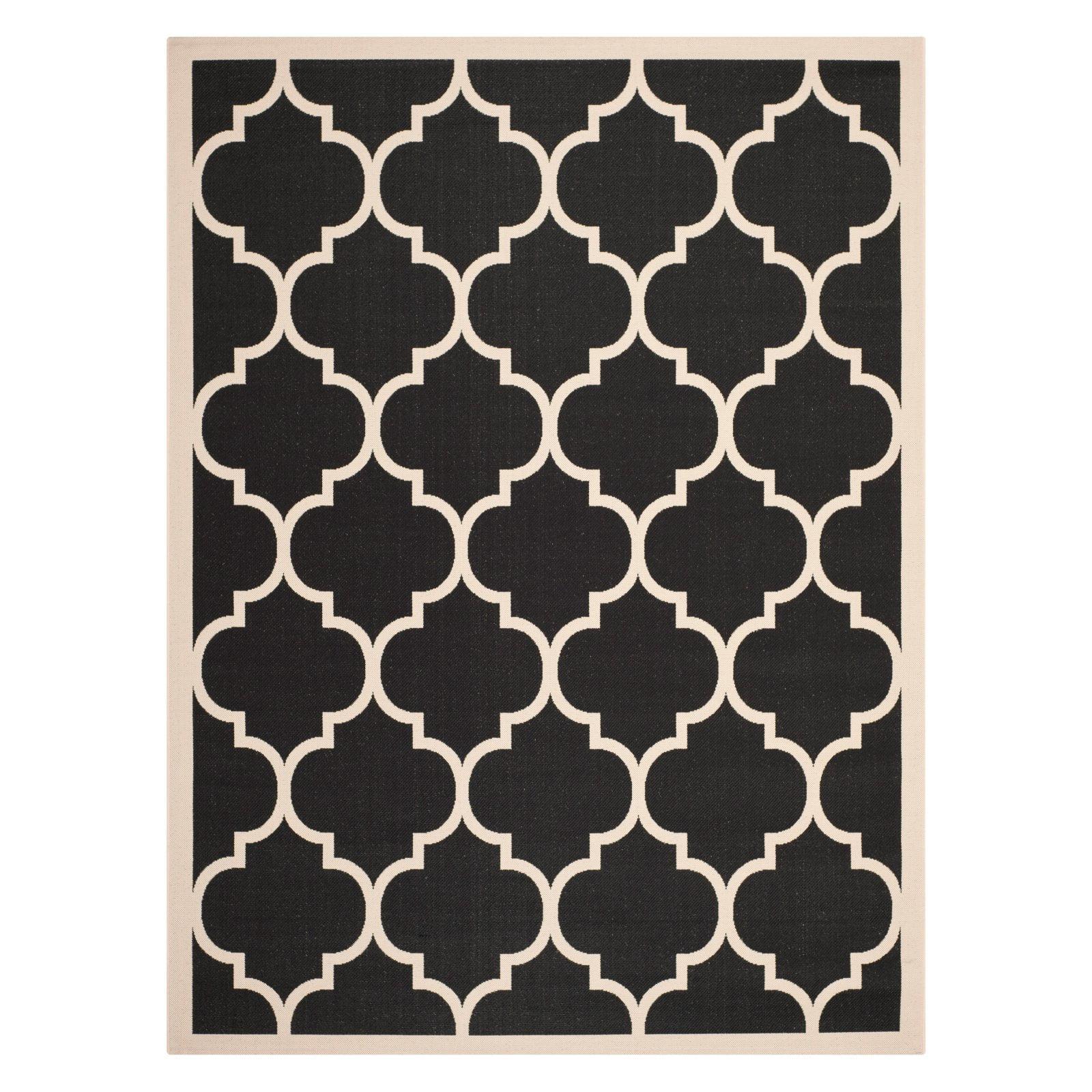 Courtyard CY6914 Power Loomed Indoor/Outdoor Area Rug - Black/Beige - 5'3"x5'3" - Safavieh.
