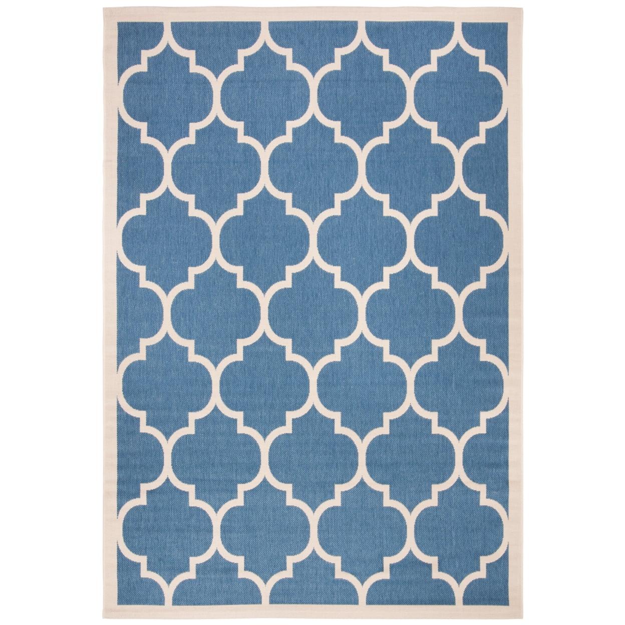 Mediterranean Bliss Easy-Care Blue and Beige Synthetic Area Rug, 6'7" x 9'6"