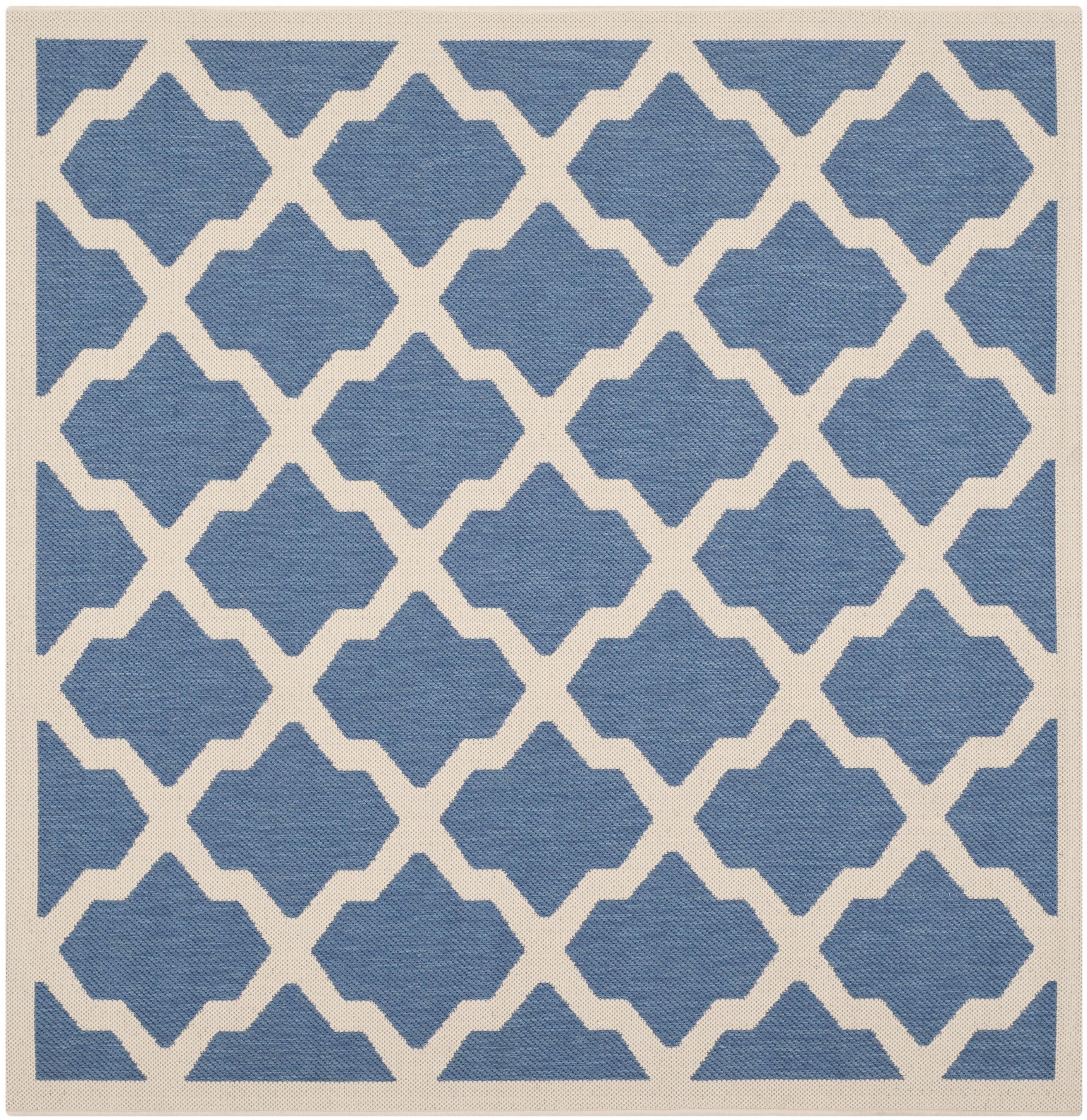 Coastal Charm Blue & Beige 4' Square Indoor/Outdoor Rug