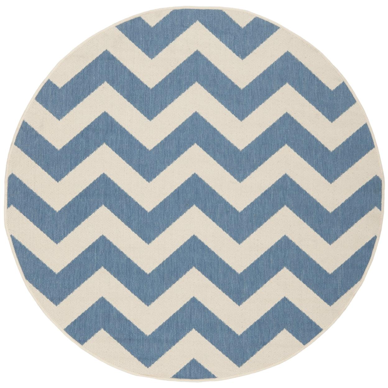 Reversible Blue and Beige Chevron 4' Round Synthetic Area Rug