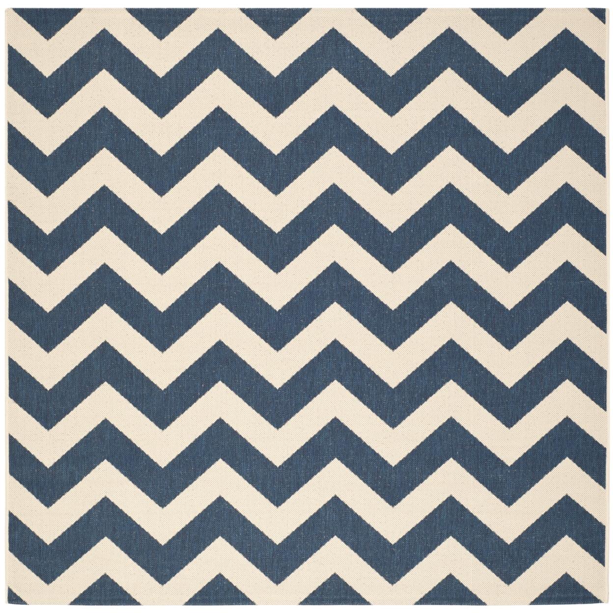Courtyard CY6244 Power Loomed Indoor and Outdoor Area Rug - Navy/Beige - 6'7"x6'7" - Safavieh