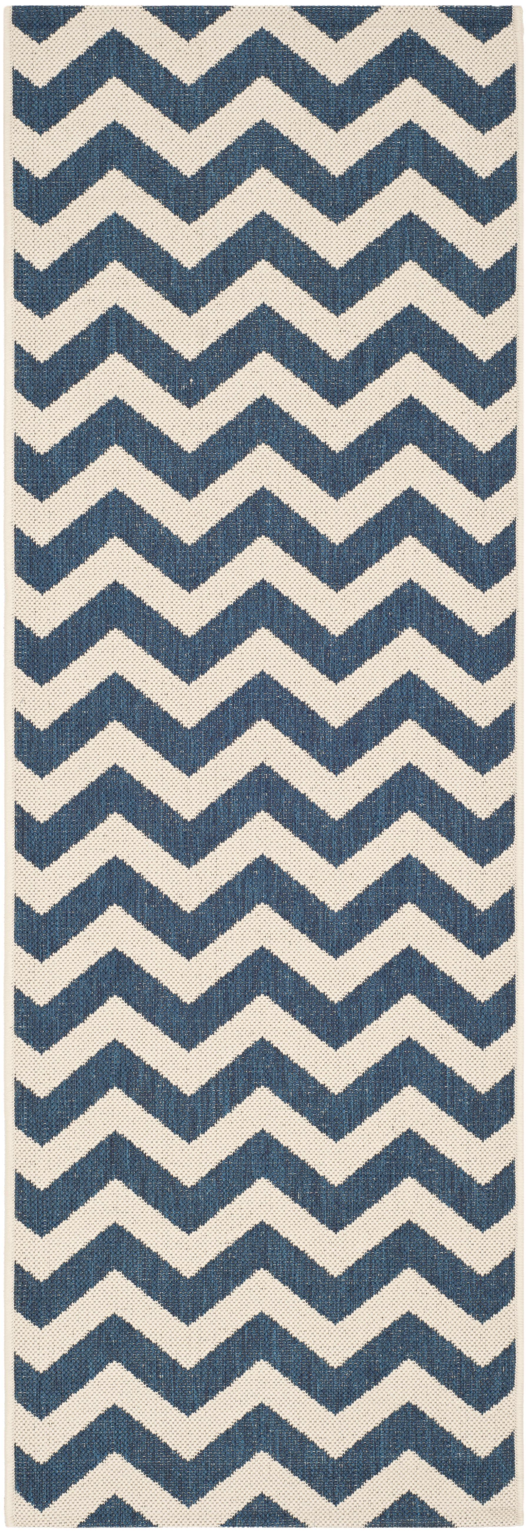 Safavieh Courtyard Bailey Chevron Indoor/Outdoor Runner Rug, 2'3" x 14', Navy/Beige