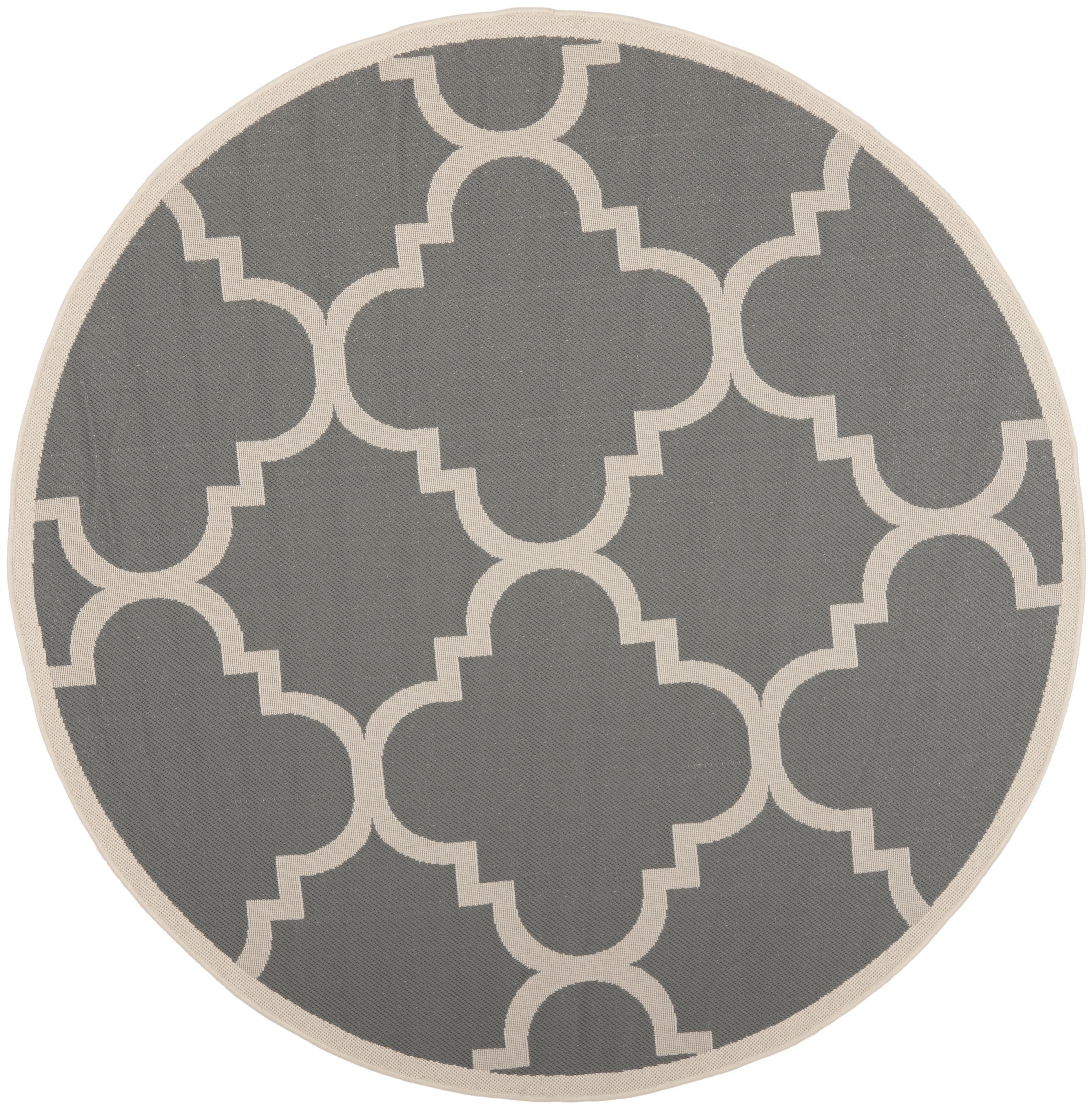 Gray Round Synthetic Flat Woven Outdoor Area Rug