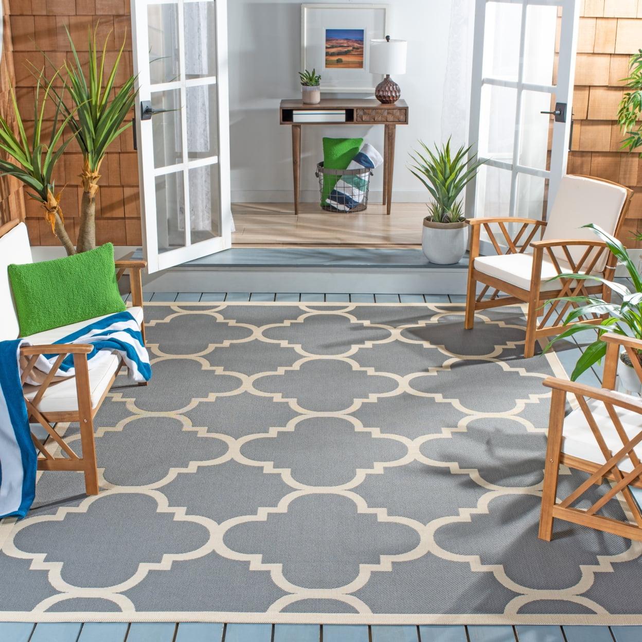 Courtyard CY6243 Power Loomed Indoor and Outdoor Area Rug - Grey/Beige - 4'x4' - Safavieh