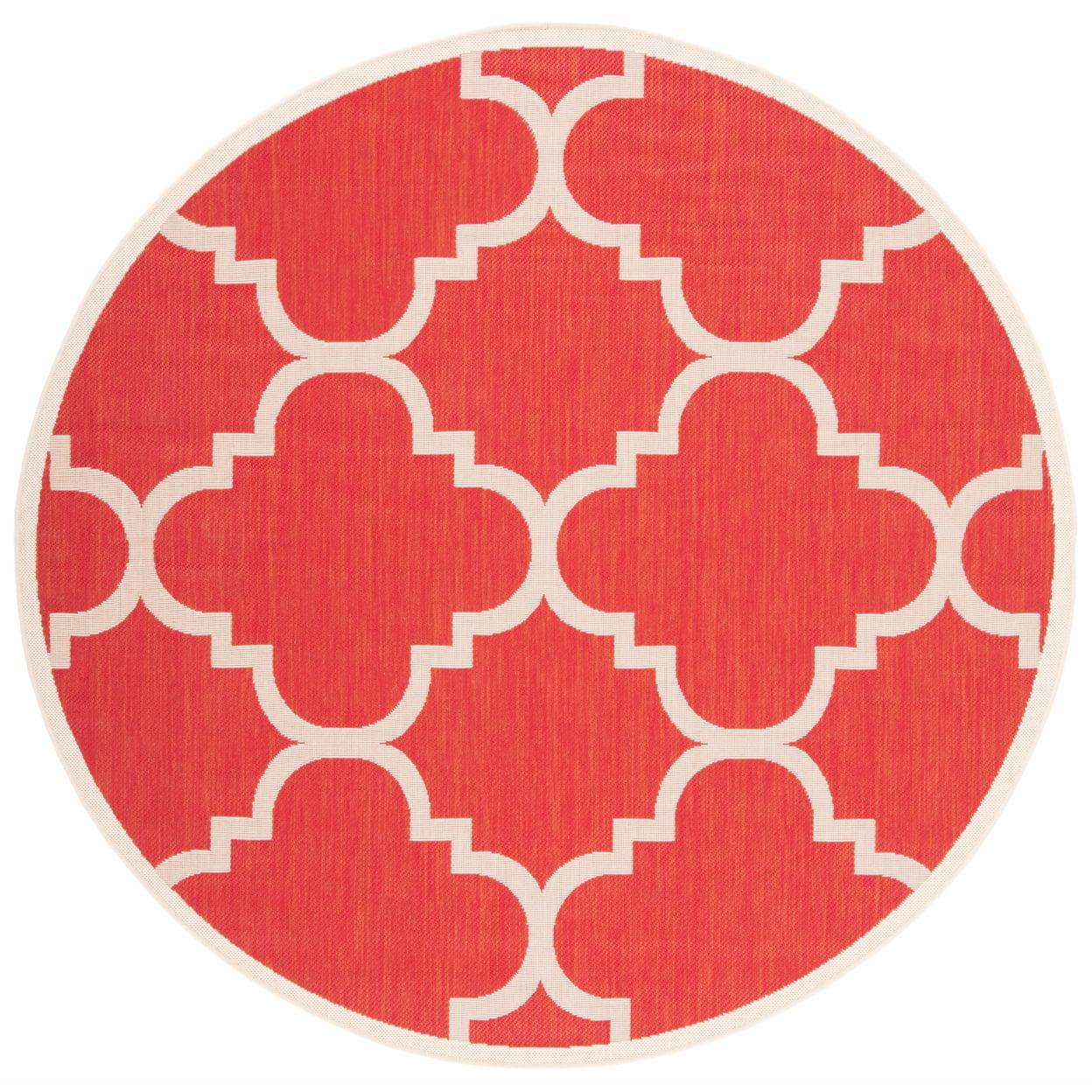 Reversible Red Synthetic 5'3" Round Indoor/Outdoor Rug