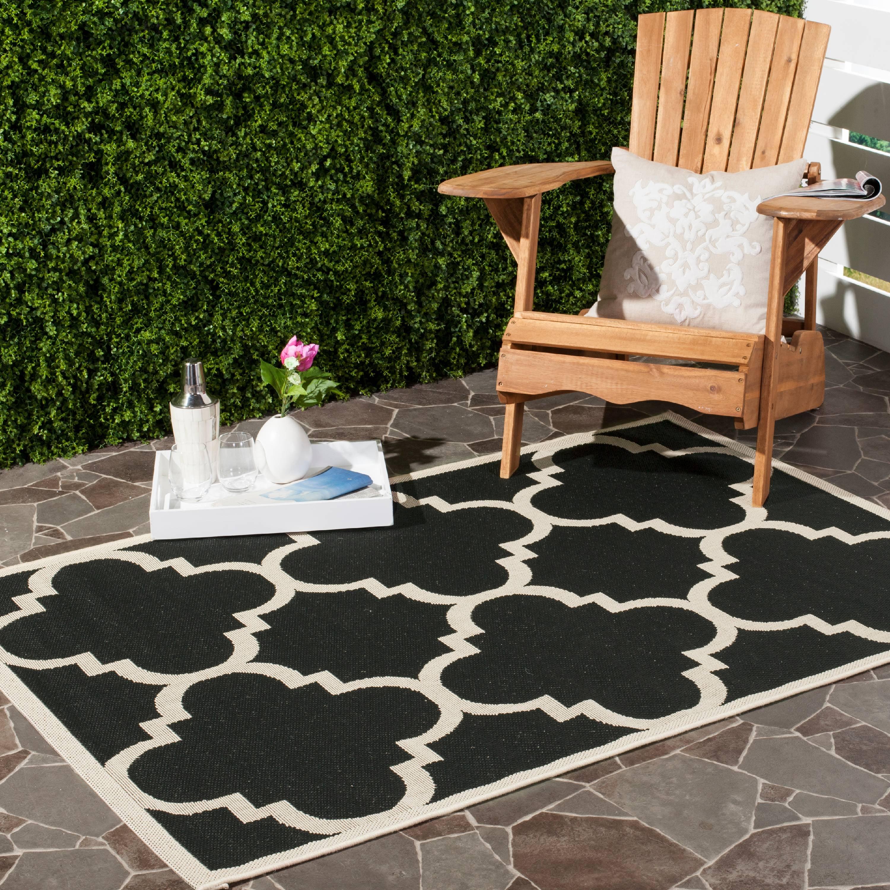 Courtyard CY6243 Power Loomed Indoor and Outdoor Area Rug - Black/Beige - 5'3"x5'3" - Safavieh