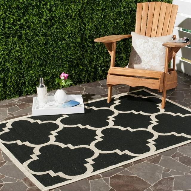 Courtyard CY6243 Power Loomed Indoor and Outdoor Area Rug - Black/Beige - 5'3"x5'3" - Safavieh