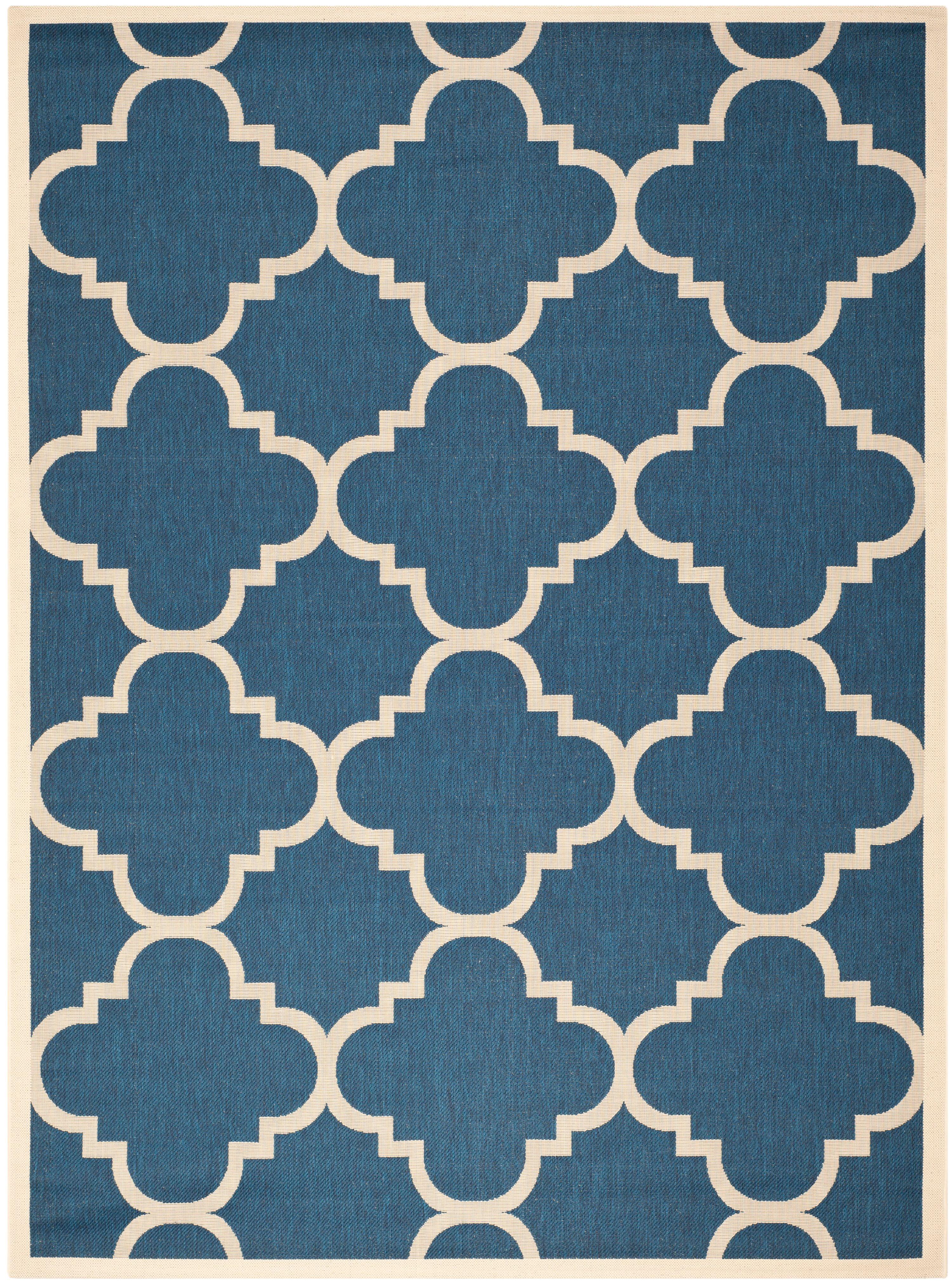 Safavieh Courtyard Becky Quatrefoil Indoor/Outdoor Area Rug, 6'7" x 9'6", Navy/Beige