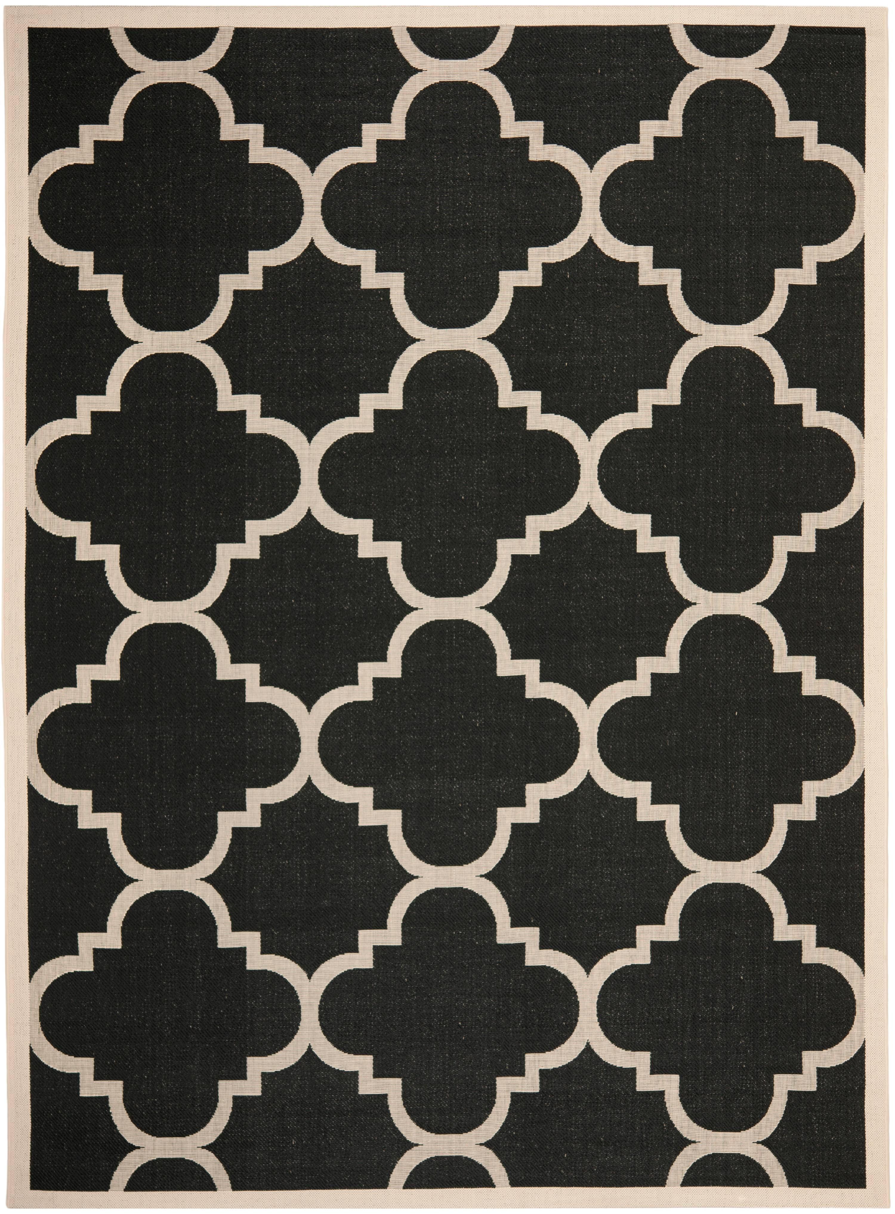 Black and Beige Geometric 9' x 12' Synthetic Area Rug