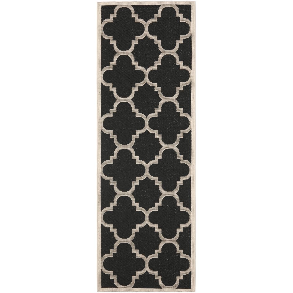 Modern Black and Beige 27'' Synthetic Reversible Runner Rug