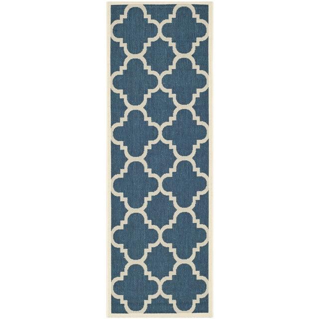 Safavieh Courtyard Becky Quatrefoil Indoor/Outdoor Runner Rug, 2'3" x 14', Navy/Beige