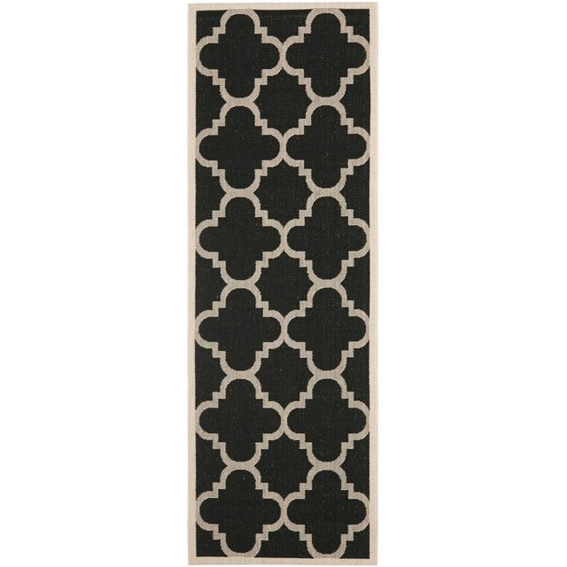 Courtyard CY6243 Power Loomed Indoor and Outdoor Runner Rug - Black/Beige - 2'3"x12' - Safavieh