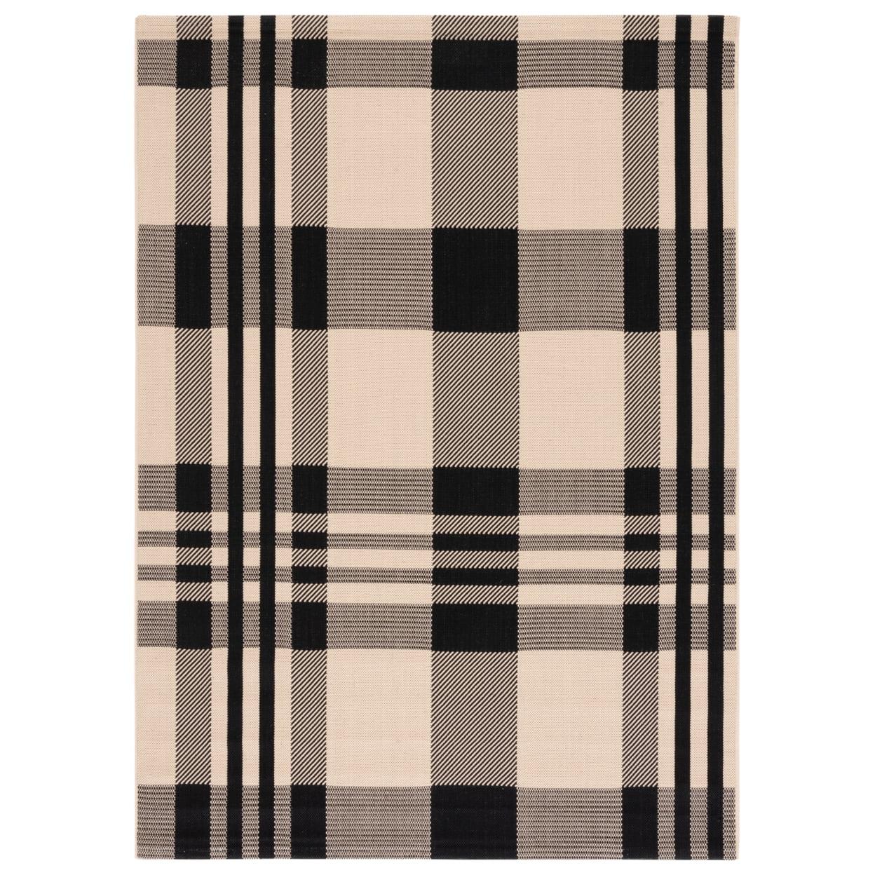 Black and Bone Plaid Indoor/Outdoor Area Rug, 4' x 5'7"