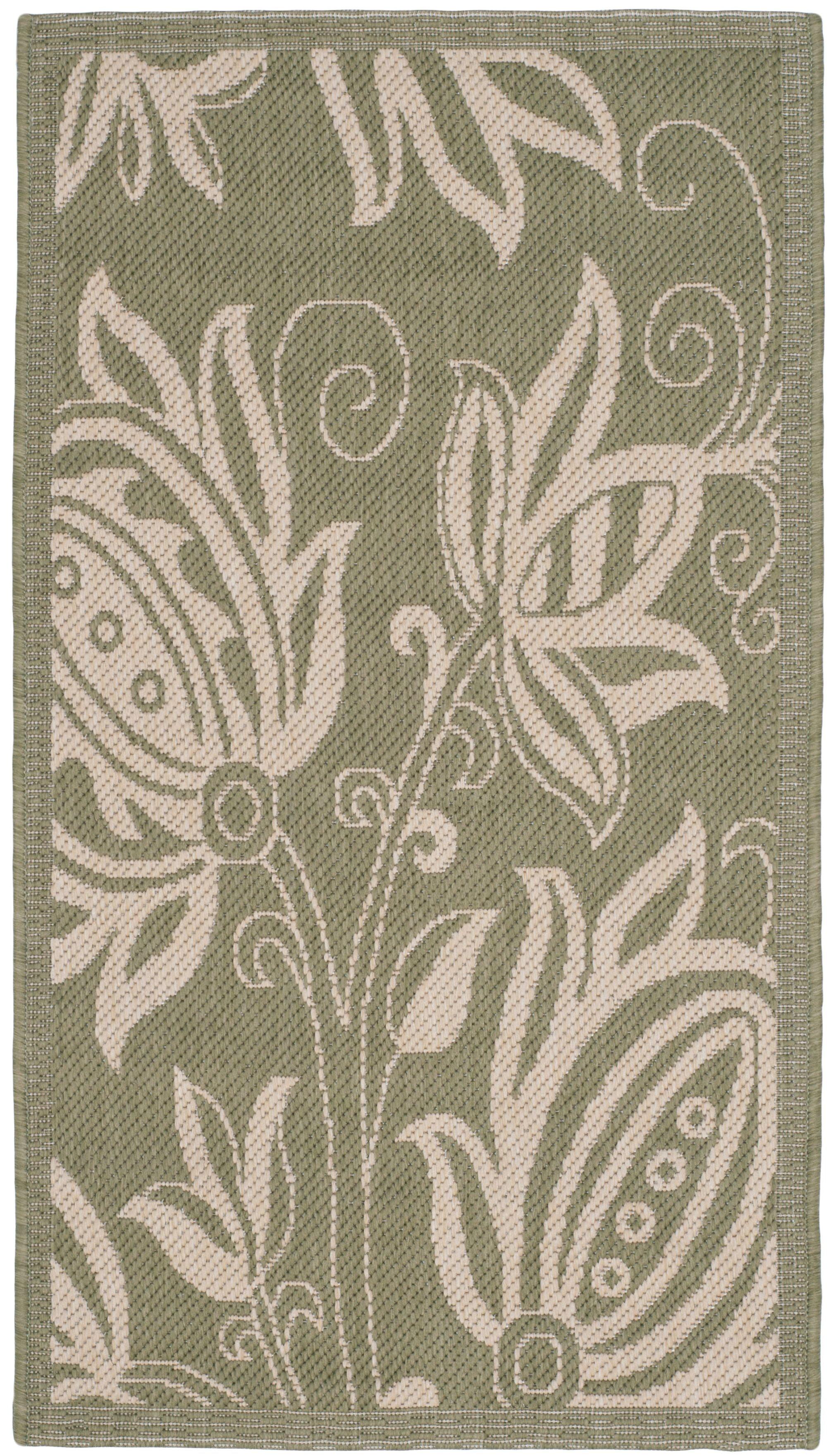 Olive/Natural Floral Synthetic 43"x24" Indoor/Outdoor Area Rug