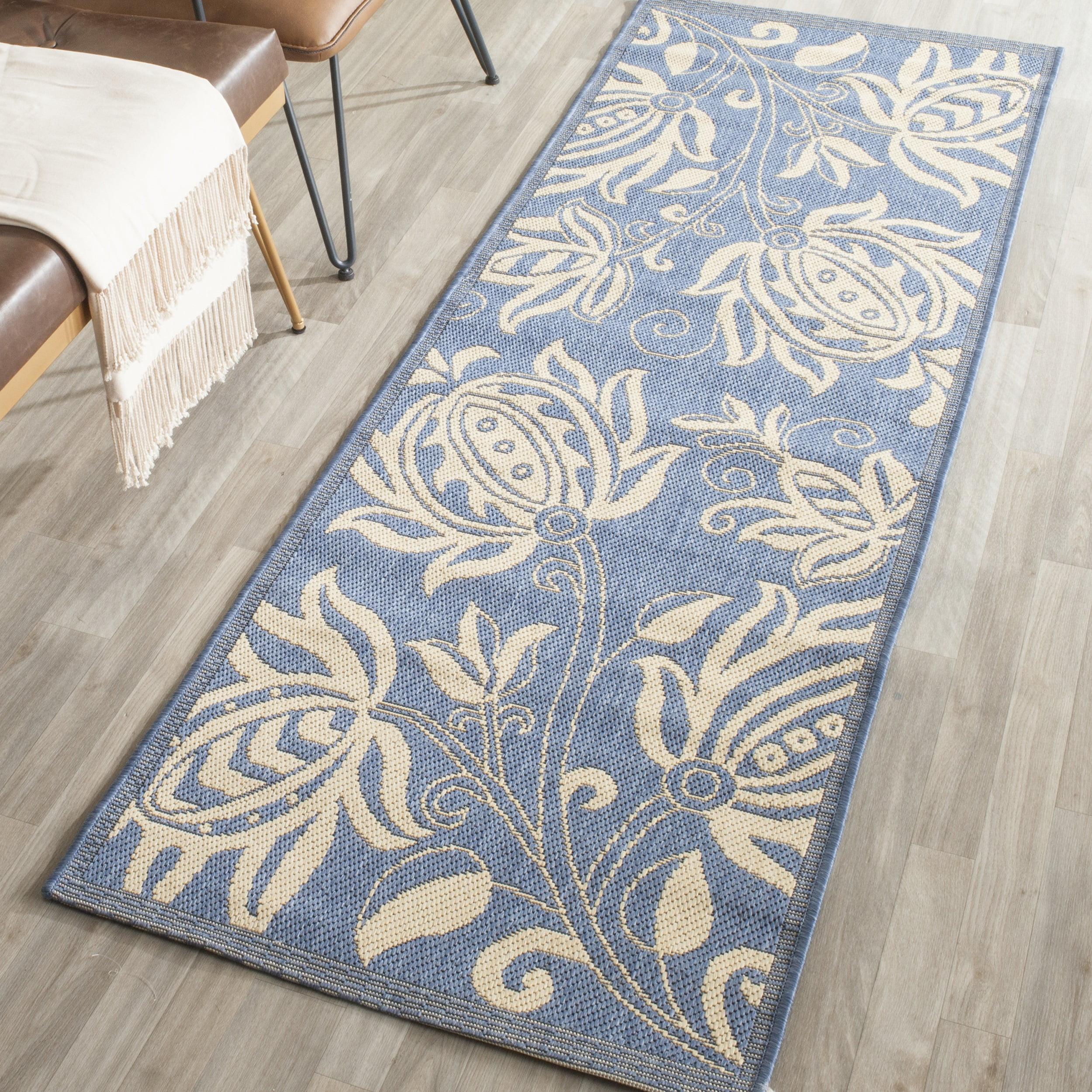 Safavieh Courtyard Crystal Floral Indoor/Outdoor Indoor/Outdoor Runner Rug, 2'3" x 12', Blue/Natural