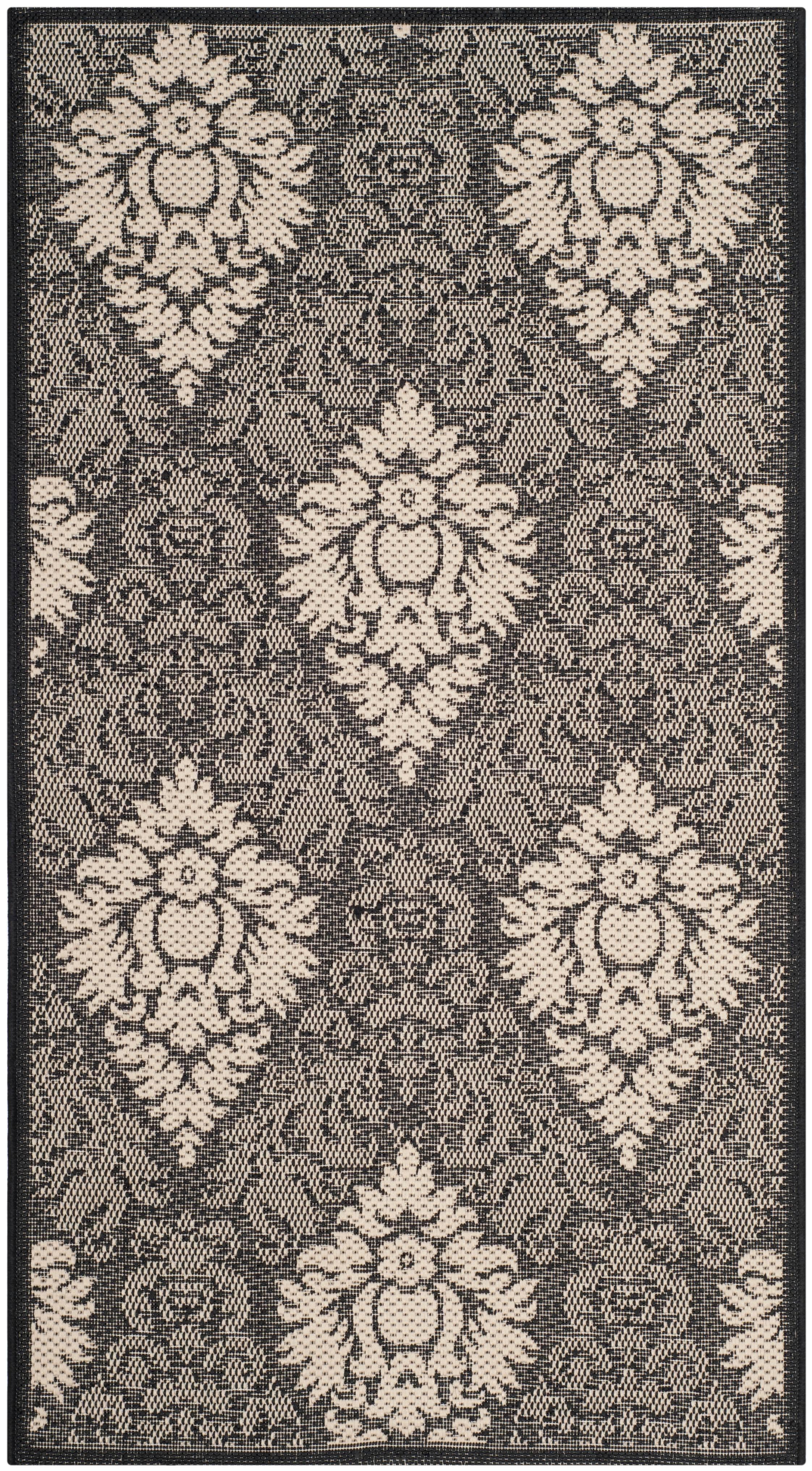 Courtyard CY2714 Power Loomed Indoor and Outdoor Accent Rug - Black/Sand - 2'x3'7" - Safavieh